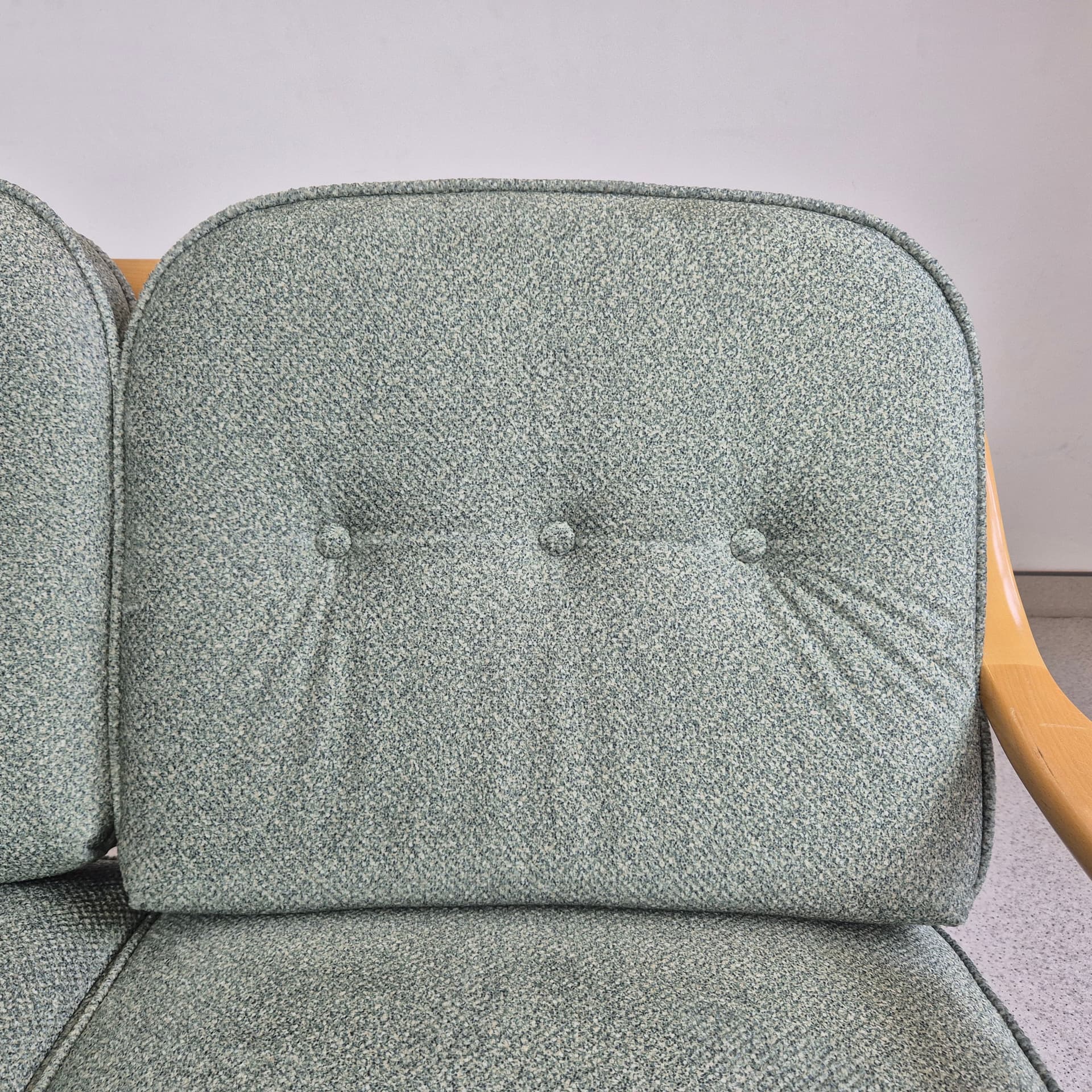 Three-seater sofa, green, light wood, fabric, Germany, 1970s. - 391497