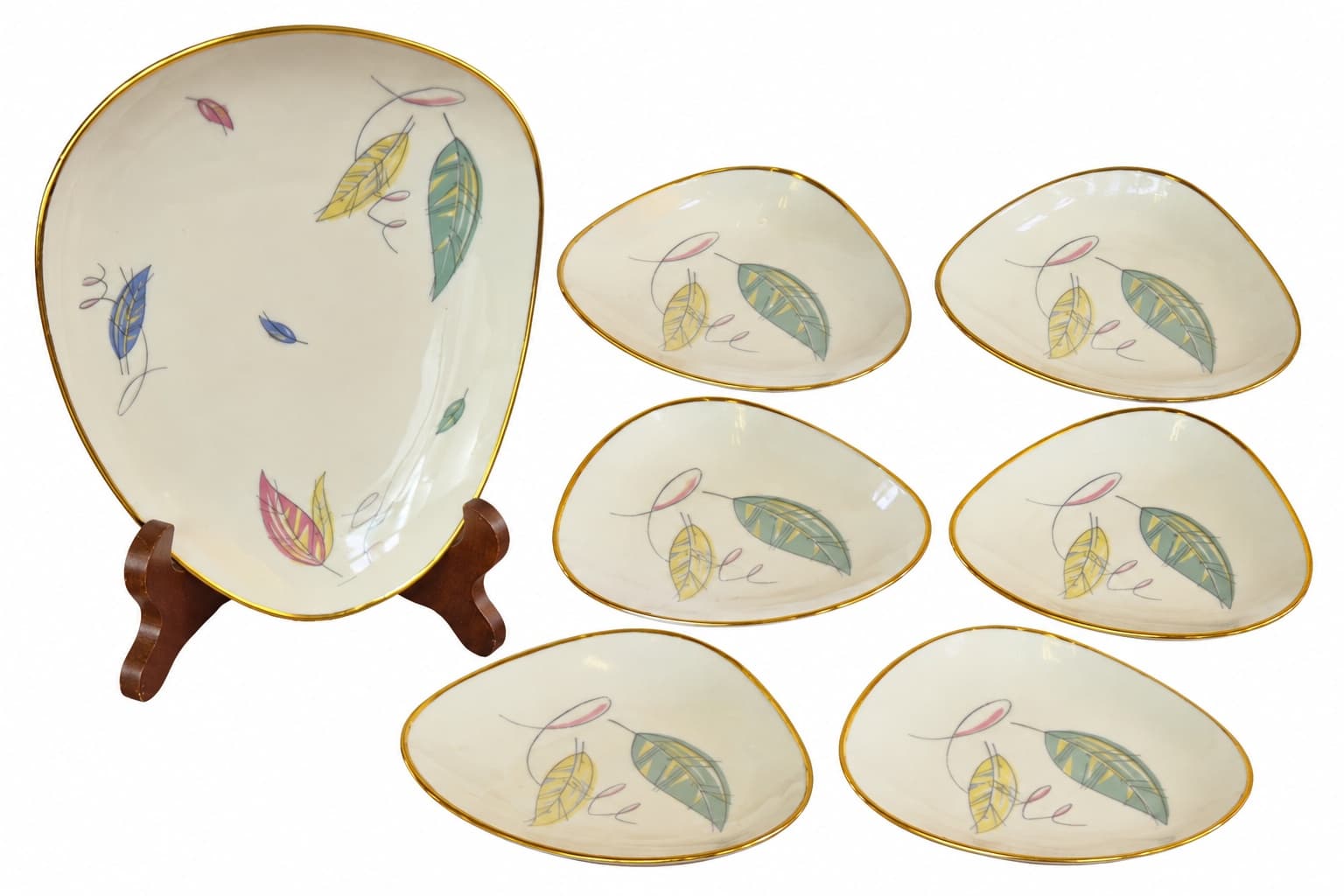 Jam Dish Set, white porcelain, gold trim, Seltmann Weiden, Germany, 1970s.