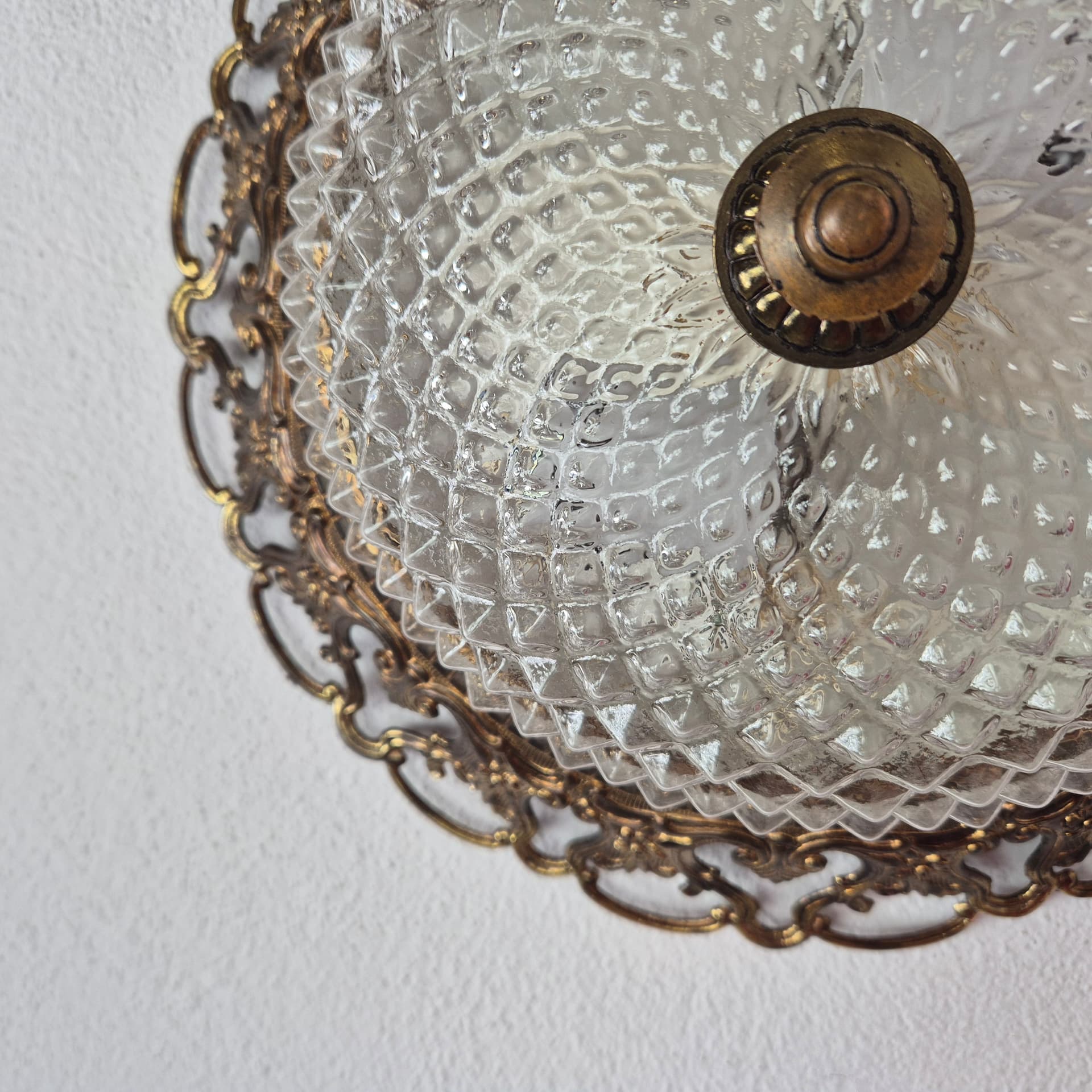 Ceiling lamp neo-baroque, clear glass, gold metal, Solken Leuchten, Germany, 1970s. - 391535