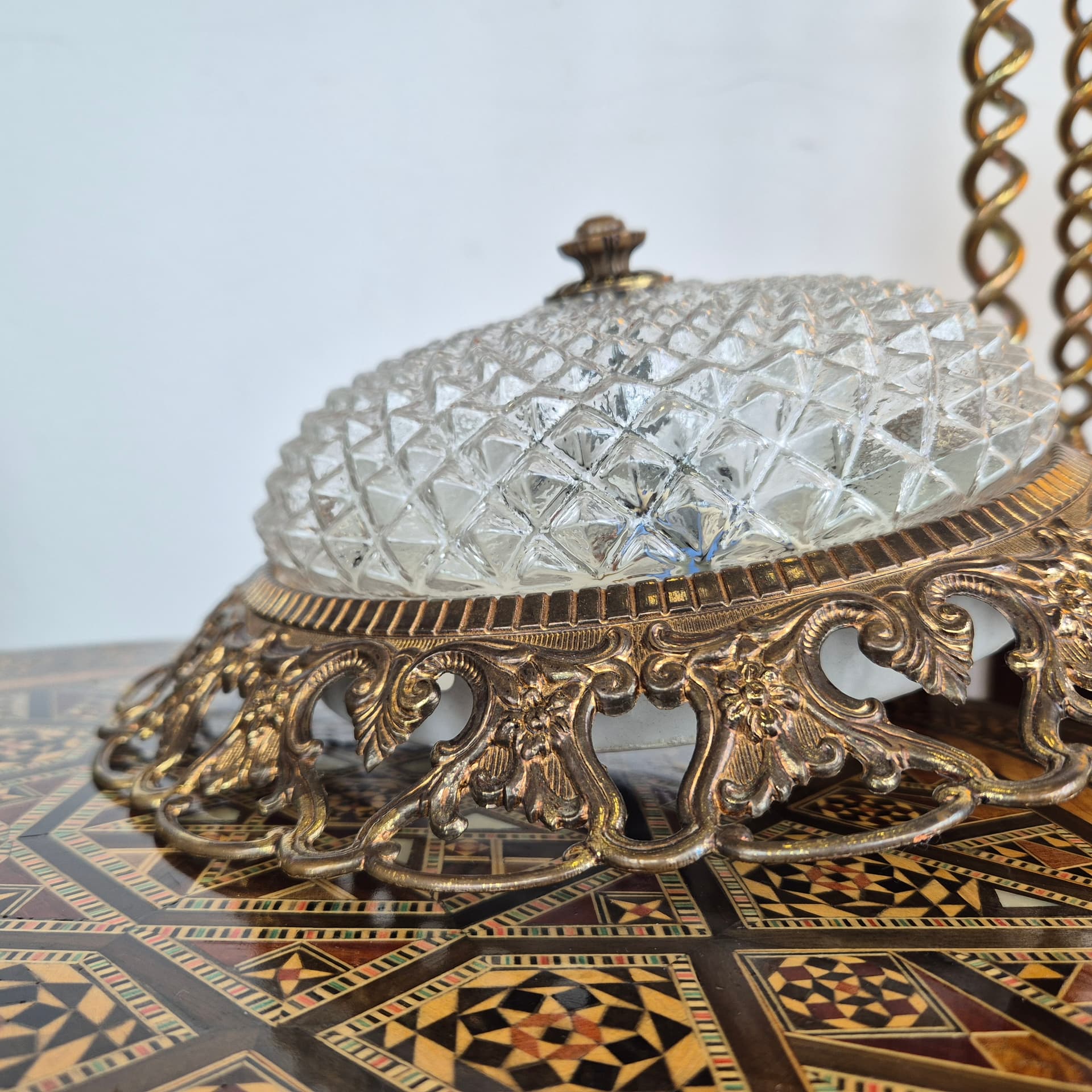 Ceiling lamp neo-baroque, clear glass, gold metal, Solken Leuchten, Germany, 1970s. - 391533