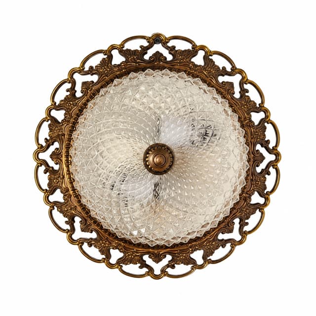 Ceiling lamp neo-baroque, clear glass, gold metal, Solken Leuchten, Germany, 1970s. - DIMENSION
