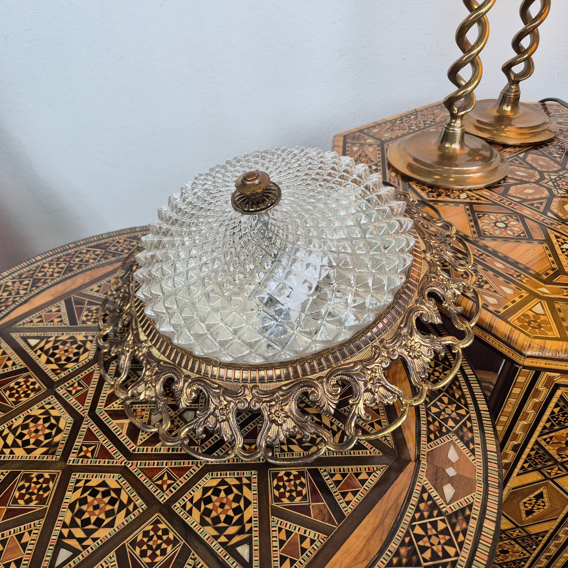 Ceiling lamp neo-baroque, clear glass, gold metal, Solken Leuchten, Germany, 1970s. - 391541