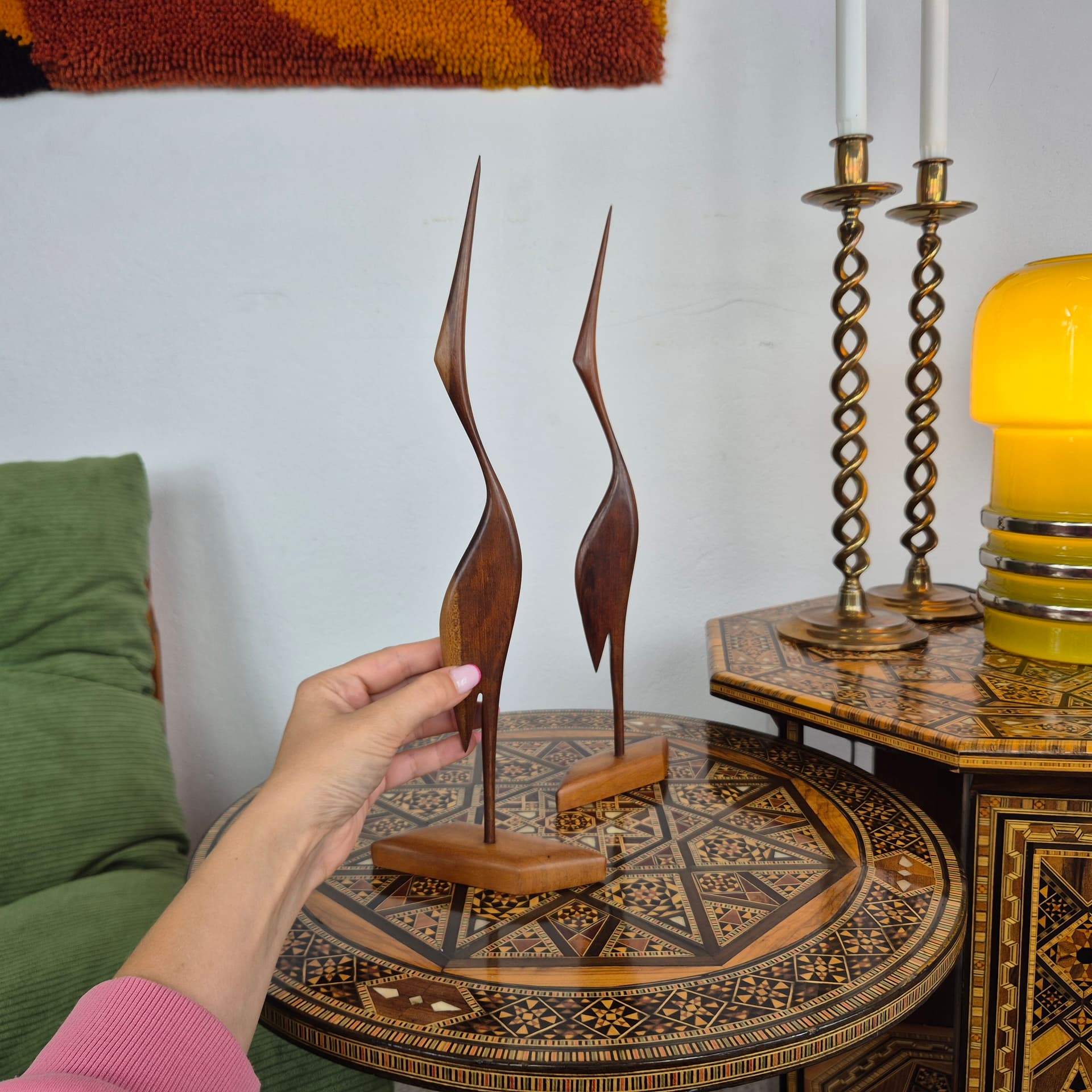 Para rzeźb żurawi, teak brązowy, Dania, lata 60. - 391549