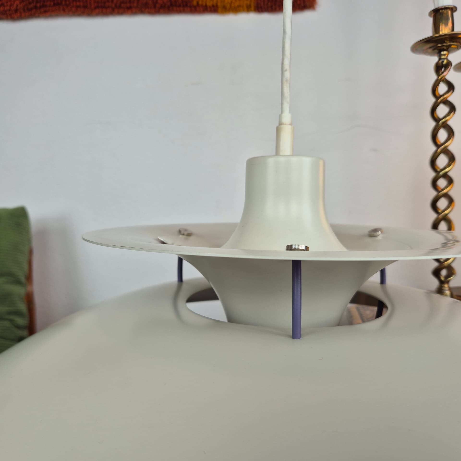 Pendant lamp PH5, white purple, aluminium, by P. Henningsen, Louis Poulsen, Denmark, 1990s. - 391570