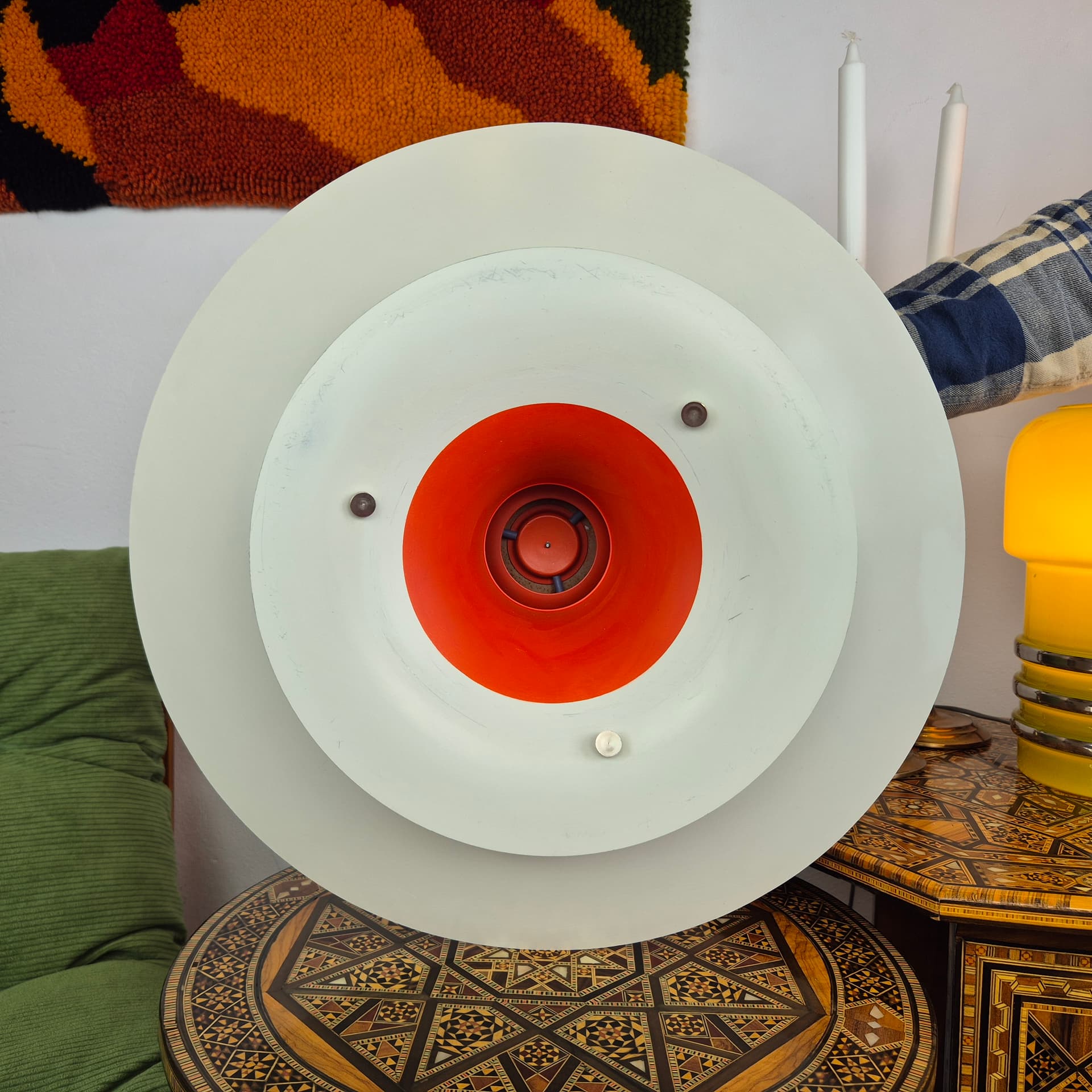 Pendant lamp PH5, white purple, aluminium, by P. Henningsen, Louis Poulsen, Denmark, 1990s. - 391575