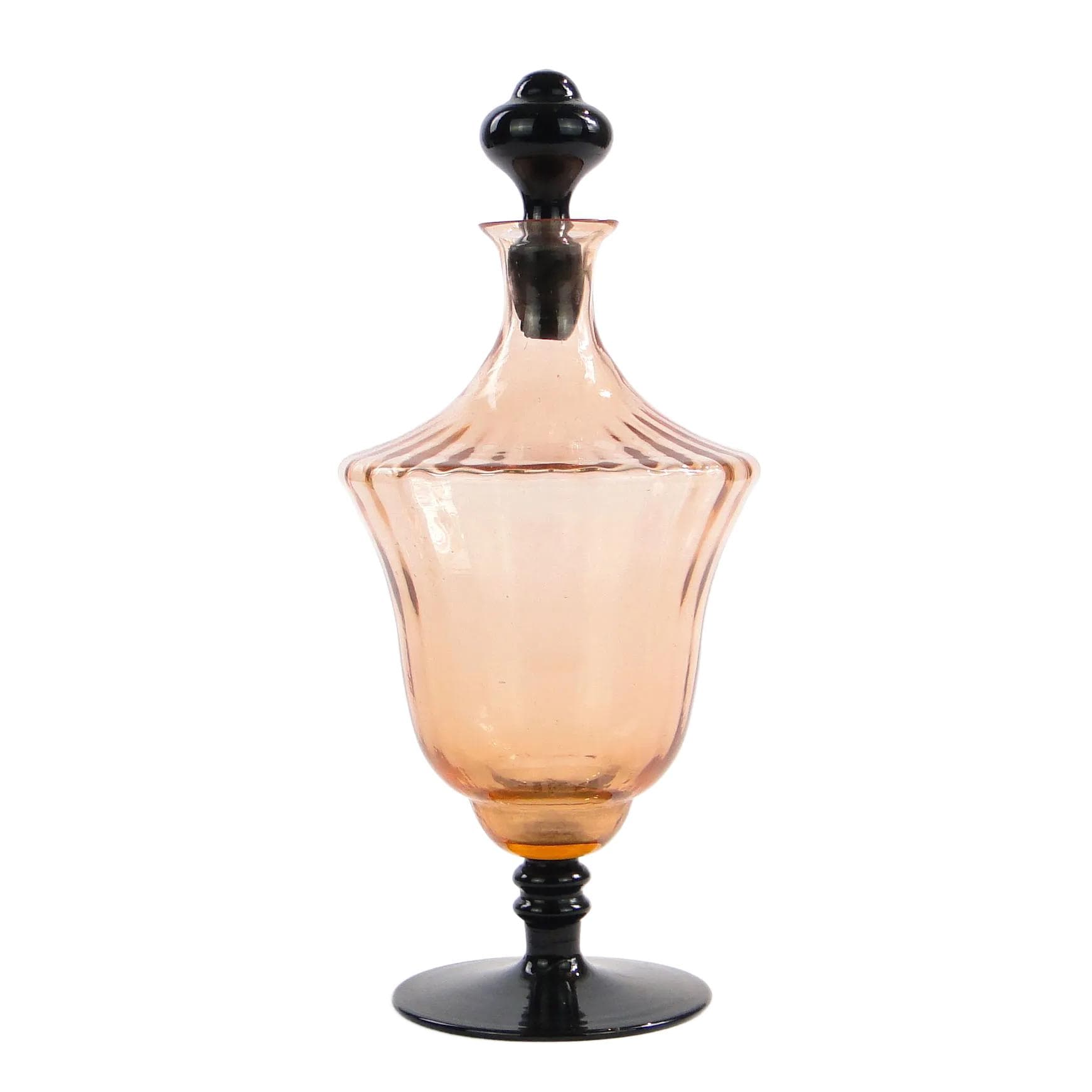 Decanter Art Deco, pink black glass, Huta Szkła Zawiercie, Poland, 1930s.