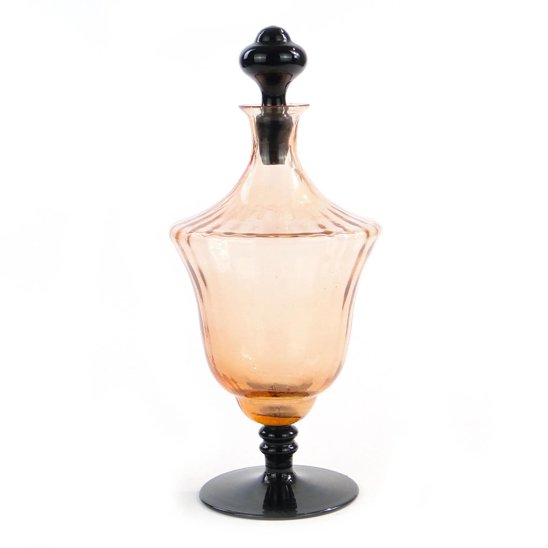 Decanter Art Deco, pink black glass, Huta Szkła Zawiercie, Poland, 1930s. - 391641