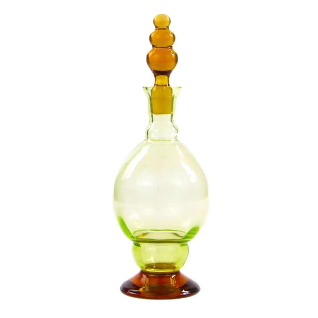 Decanter Art Deco, uranium glass light green, orange glass, Poland, 1930s. - DIMENSION