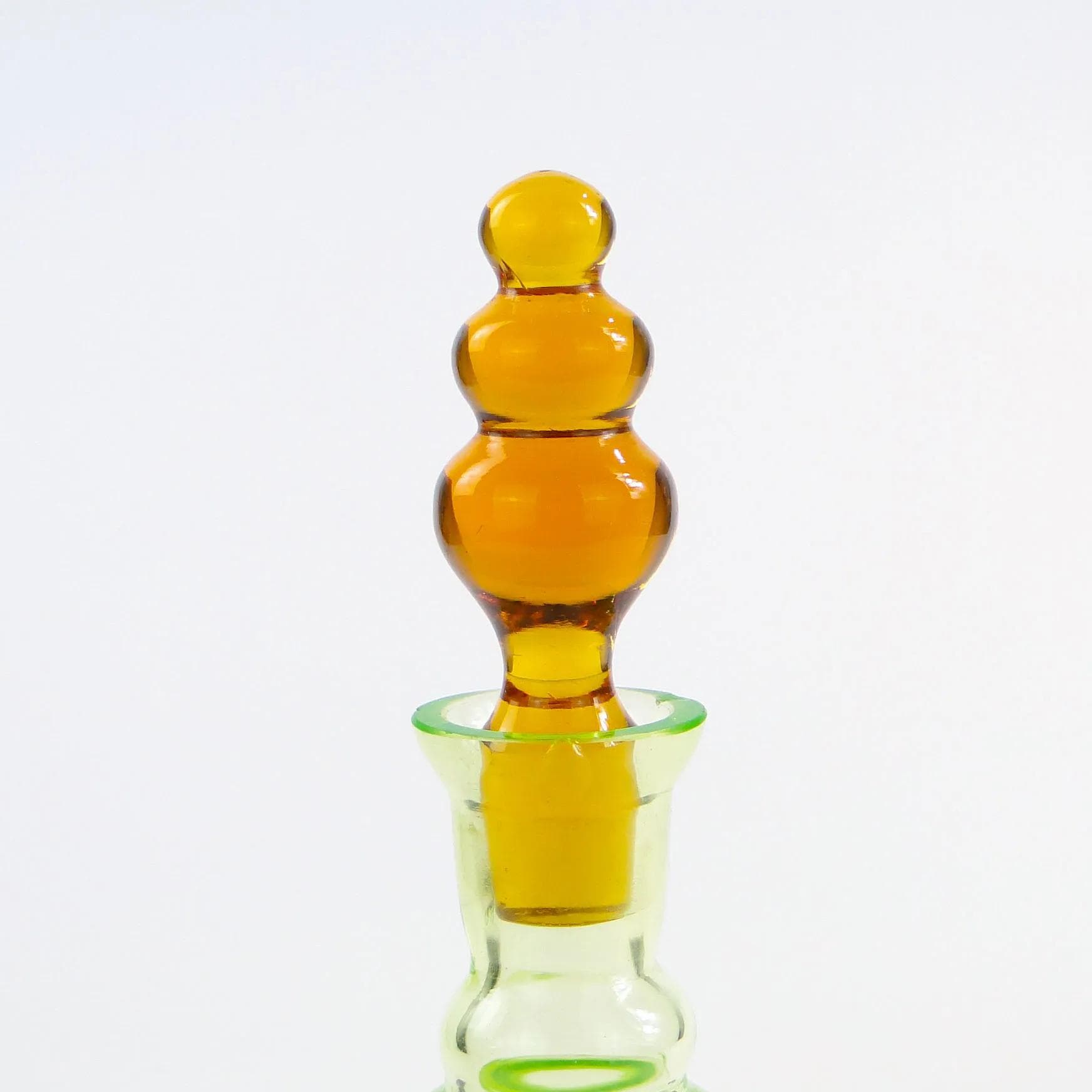 Decanter Art Deco, uranium glass light green, orange glass, Poland, 1930s. - 391645