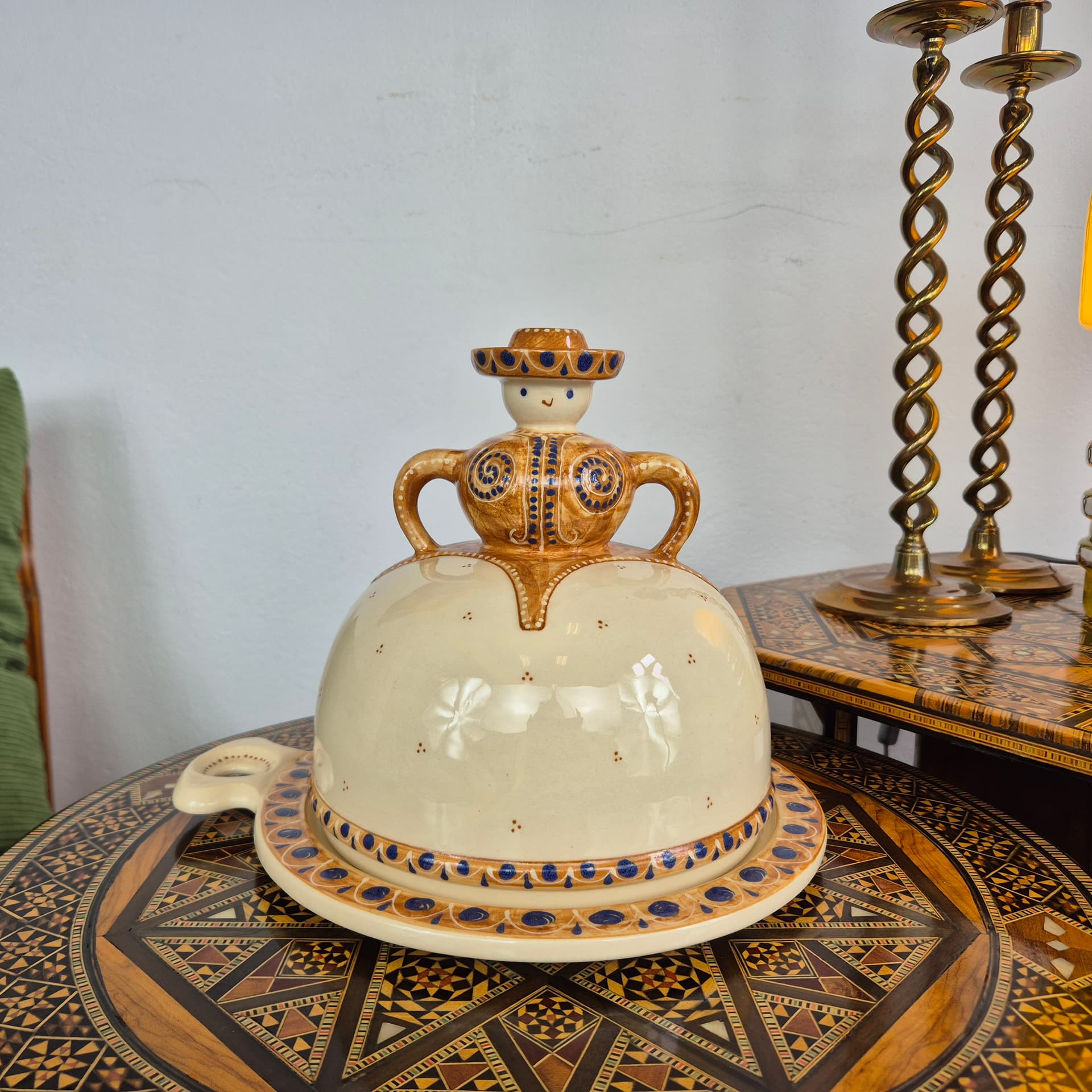 Cheese Dome, white brown blue, ceramic, Germany, 1980s. - 391702