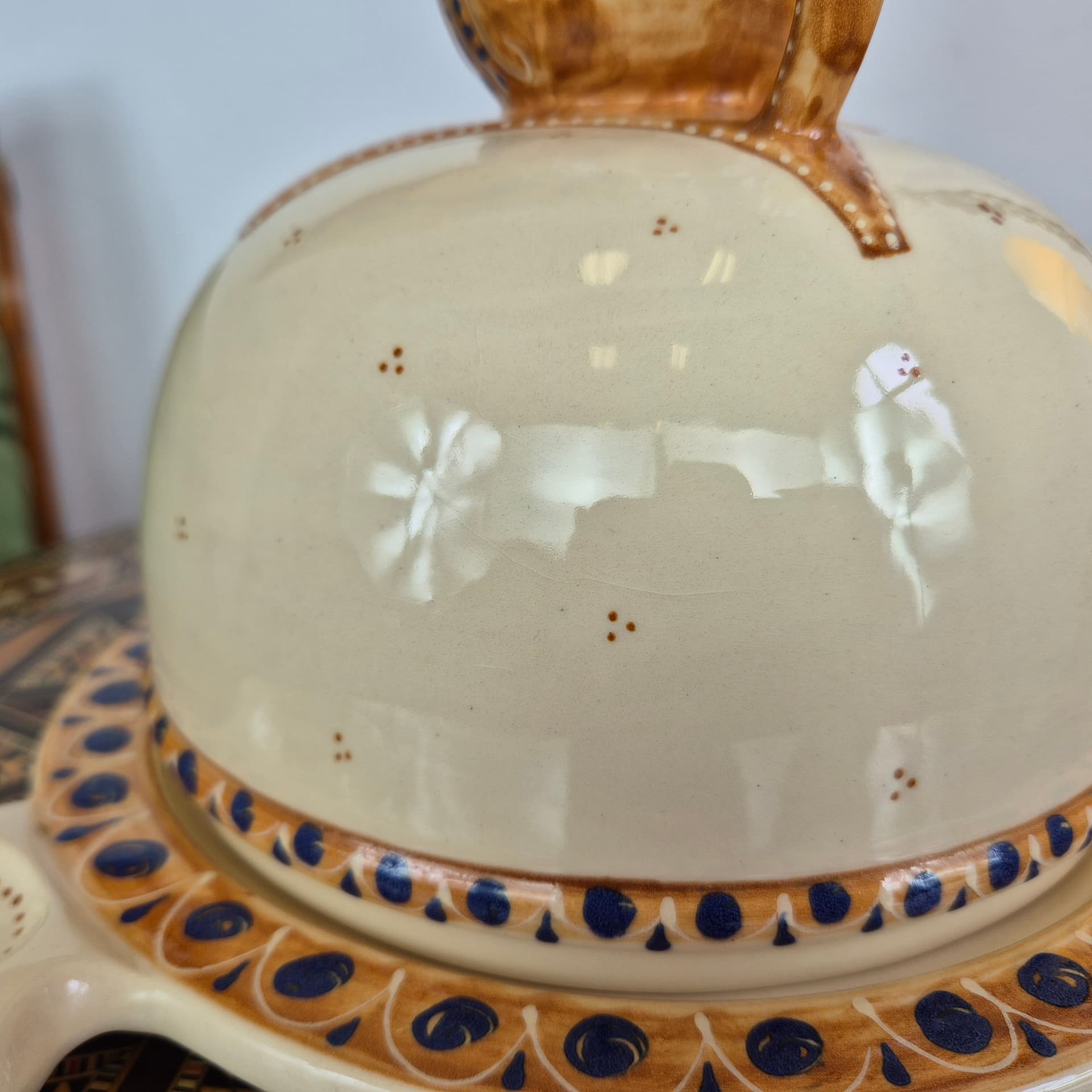 Cheese Dome, white brown blue, ceramic, Germany, 1980s. - 391704