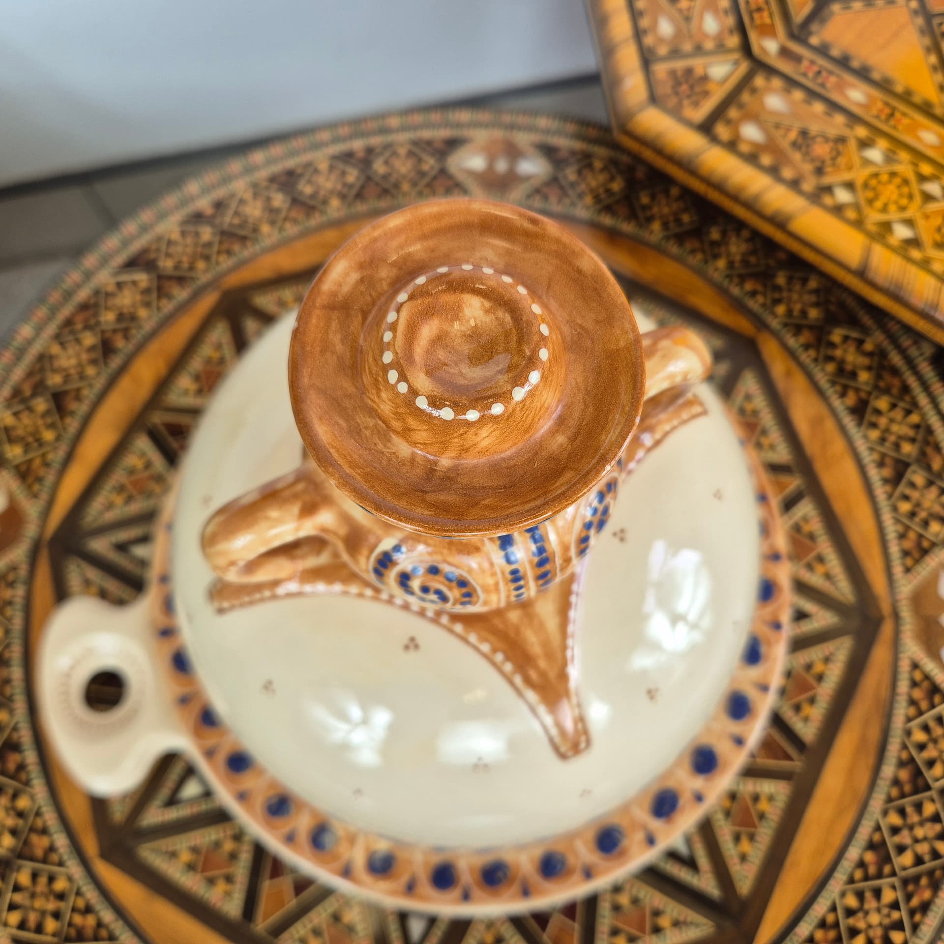 Cheese Dome, white brown blue, ceramic, Germany, 1980s. - 391712