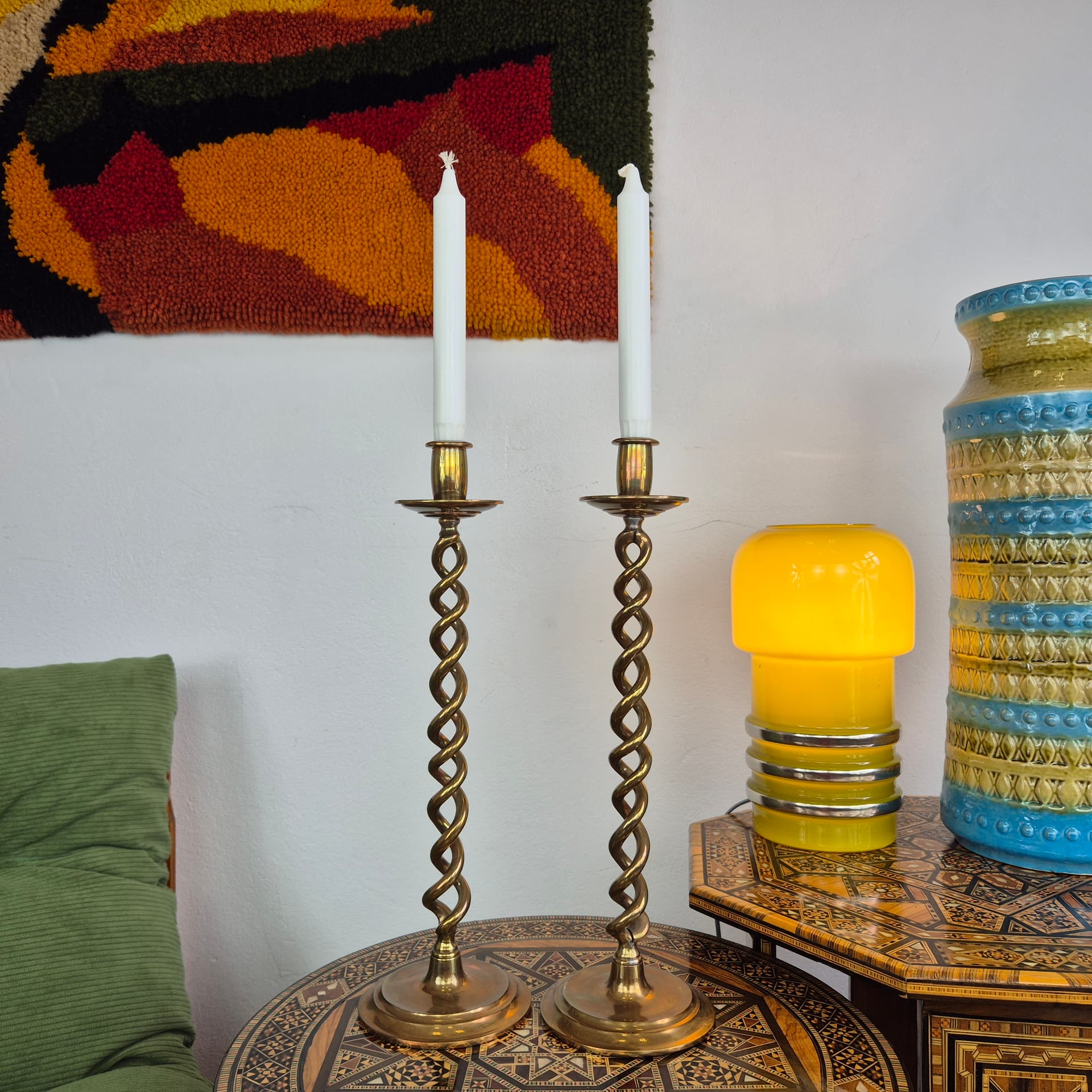 Pair of candlesticks Sprężyna, brass gold, 1980s. - 391758