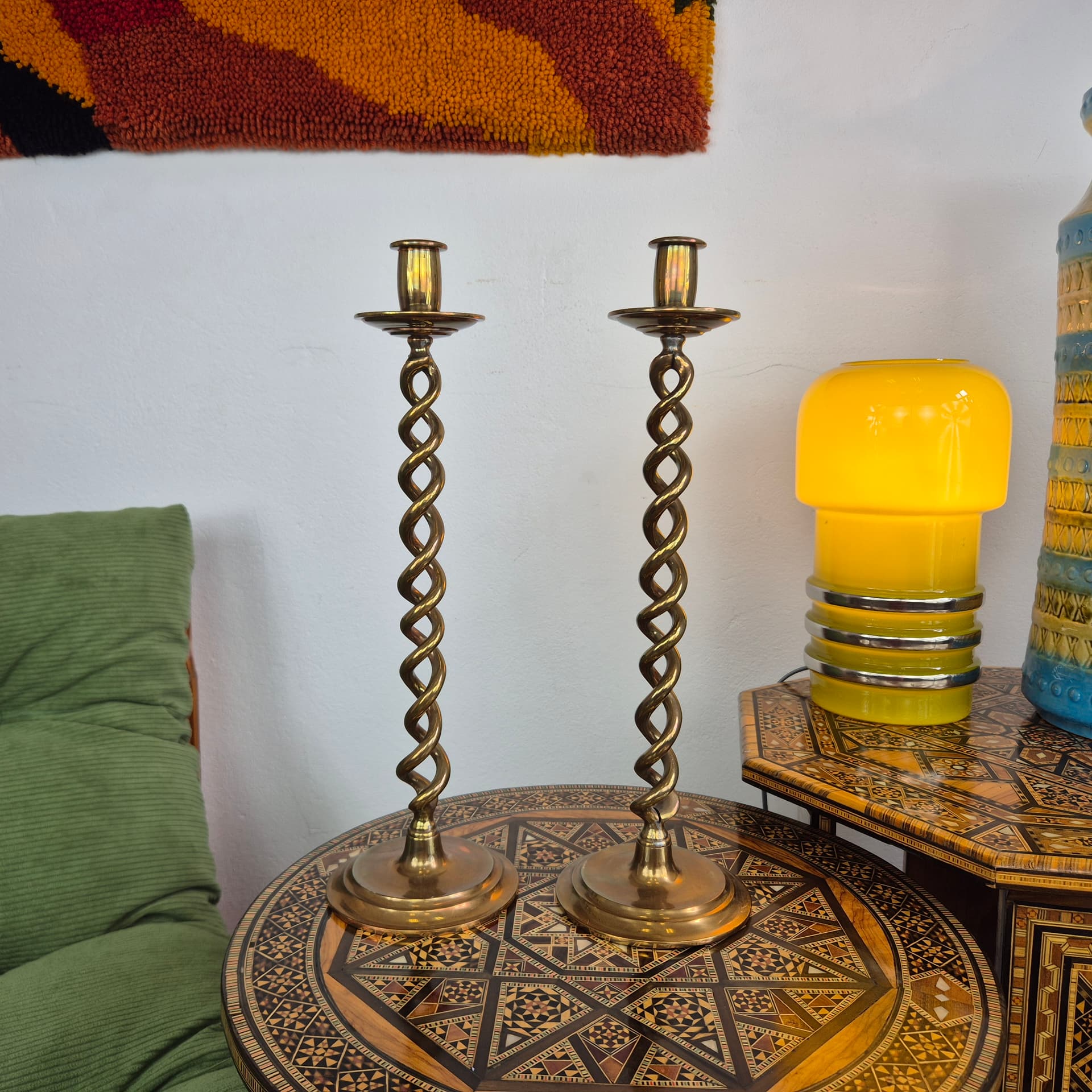 Pair of candlesticks Sprężyna, brass gold, 1980s. - 391756