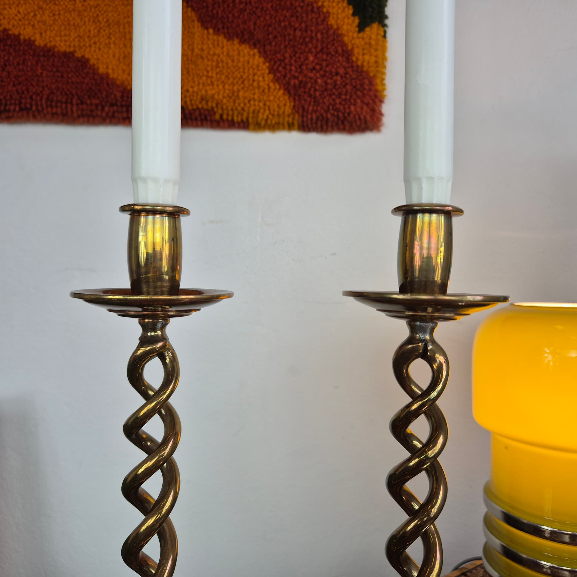 Pair of candlesticks Sprężyna, brass gold, 1980s. - 391752