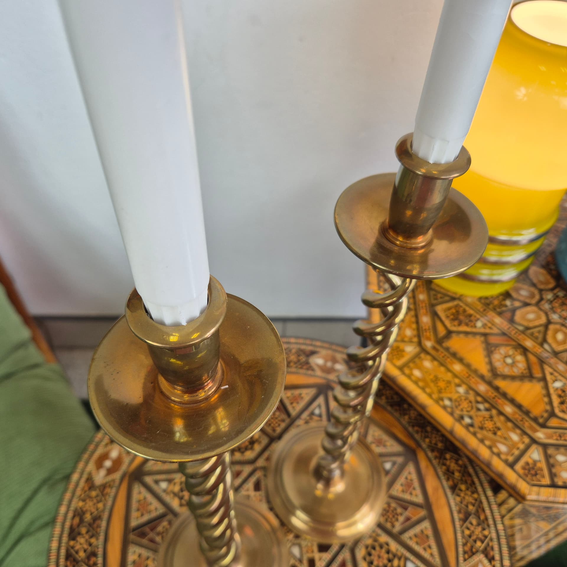 Pair of candlesticks Sprężyna, brass gold, 1980s. - 391754