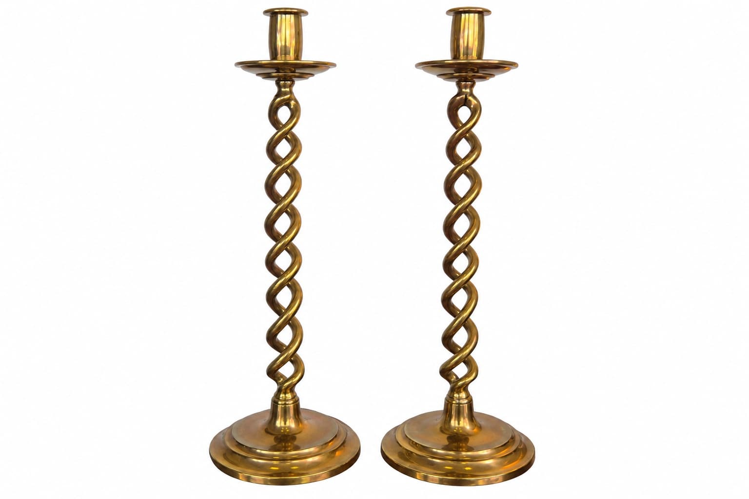 Pair of candlesticks Sprężyna, brass gold, 1980s.