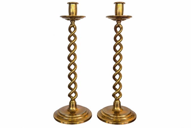 Pair of candlesticks Sprężyna, brass gold, 1980s. - DIMENSION