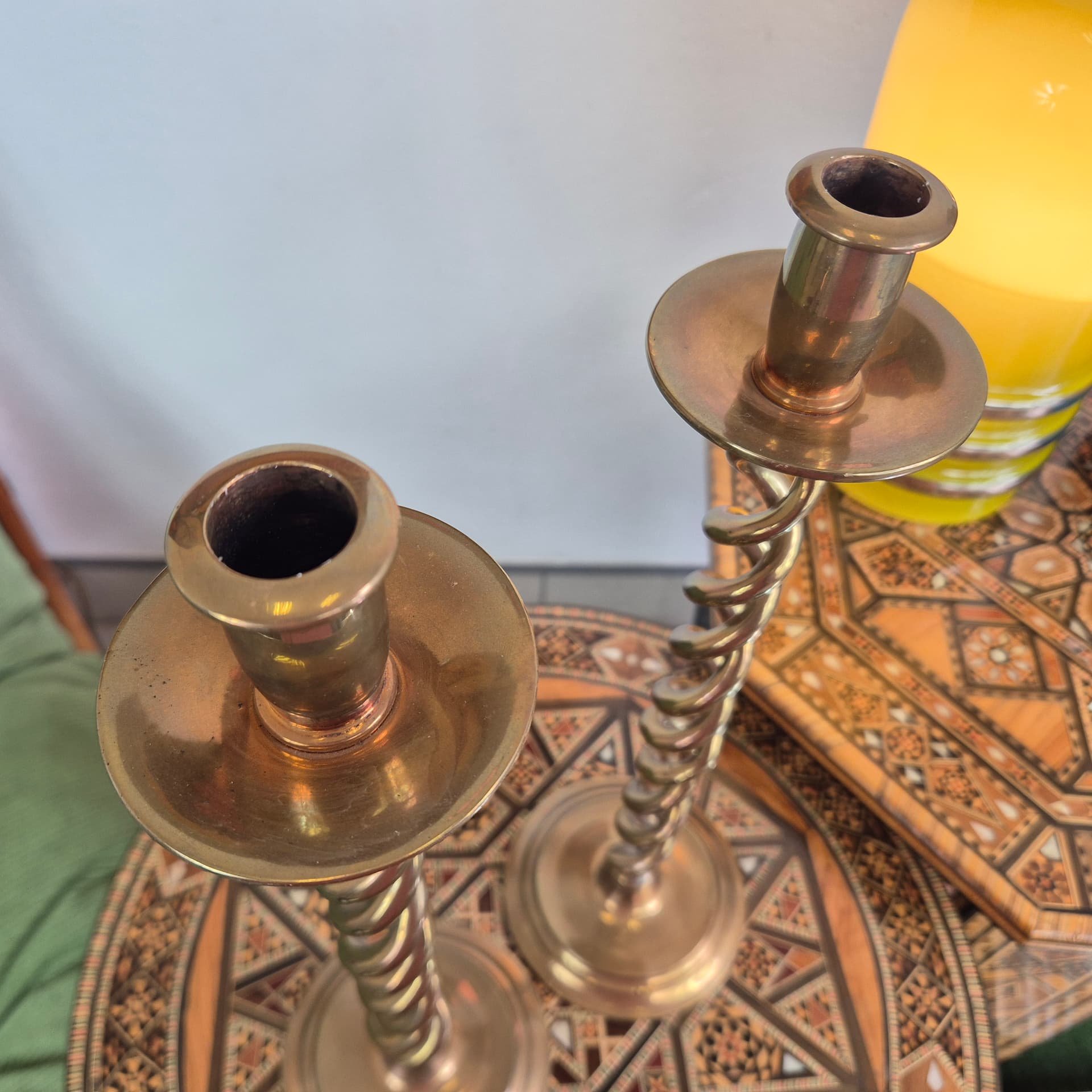 Pair of candlesticks Sprężyna, brass gold, 1980s. - 391755
