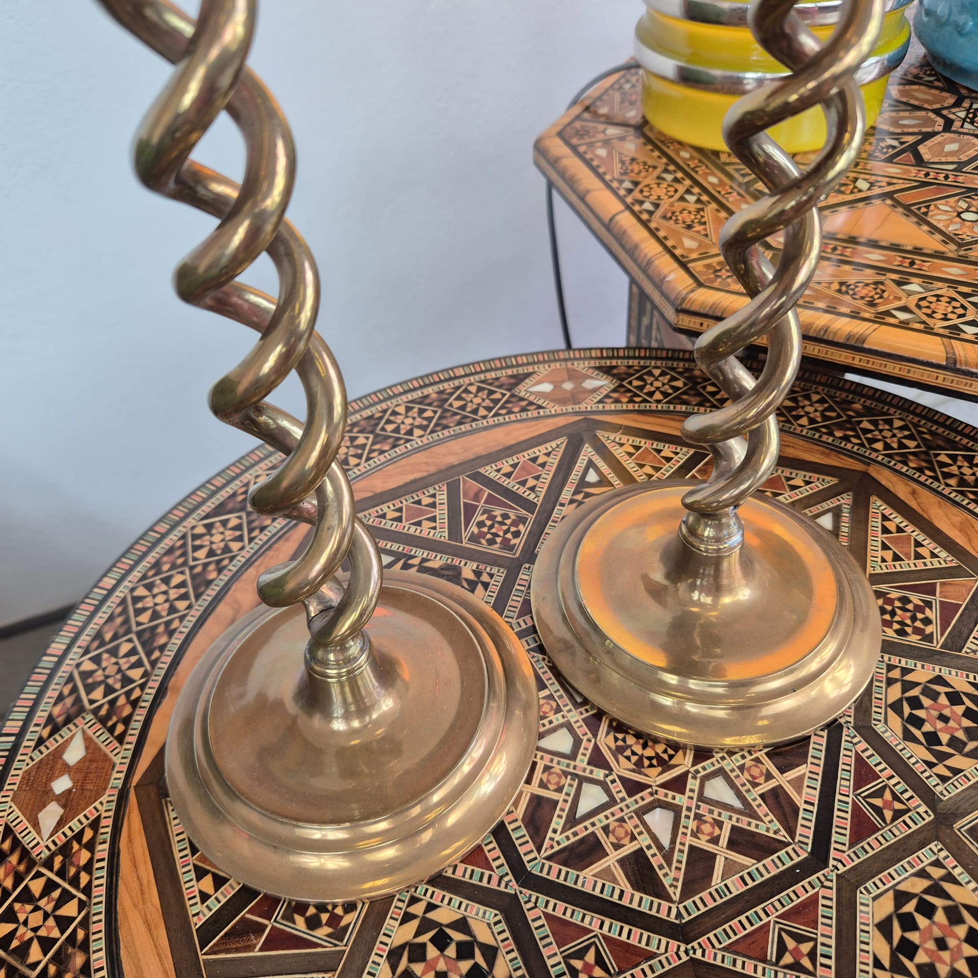 Pair of candlesticks Sprężyna, brass gold, 1980s. - 391757