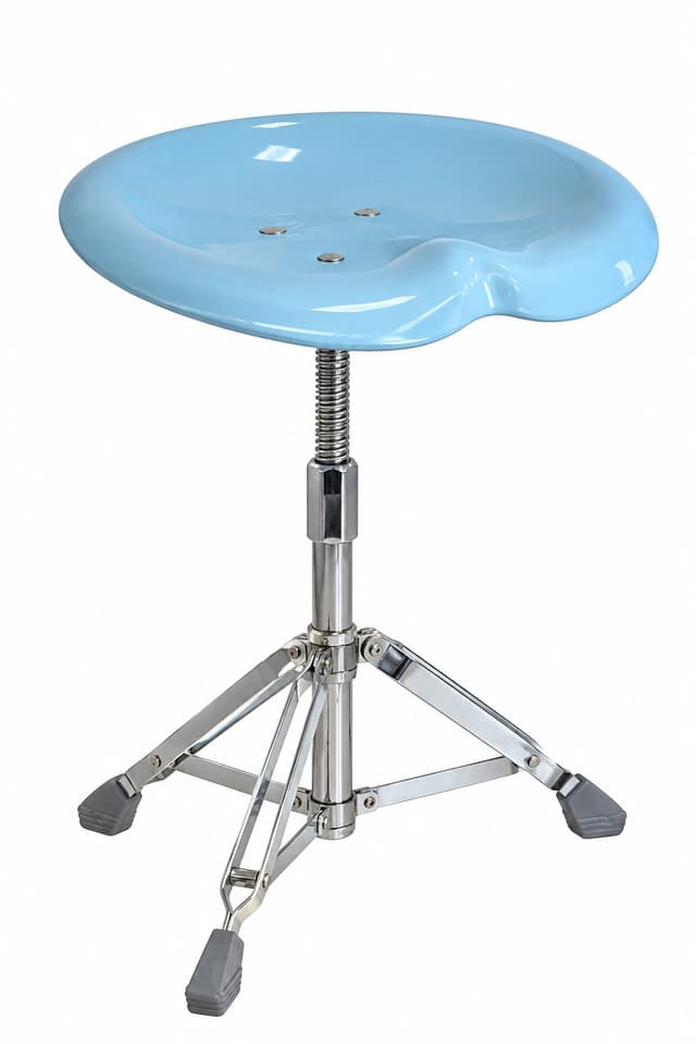 Stool Beat Stool, blue steel, chromed steel, by Y. Sasamoto, 1970s. - DIMENSION