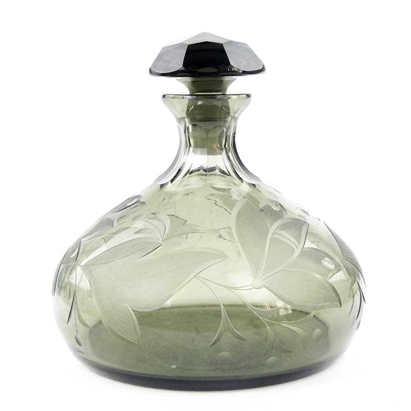 Decanter Art Deco, olive, crystal, France, 1930s