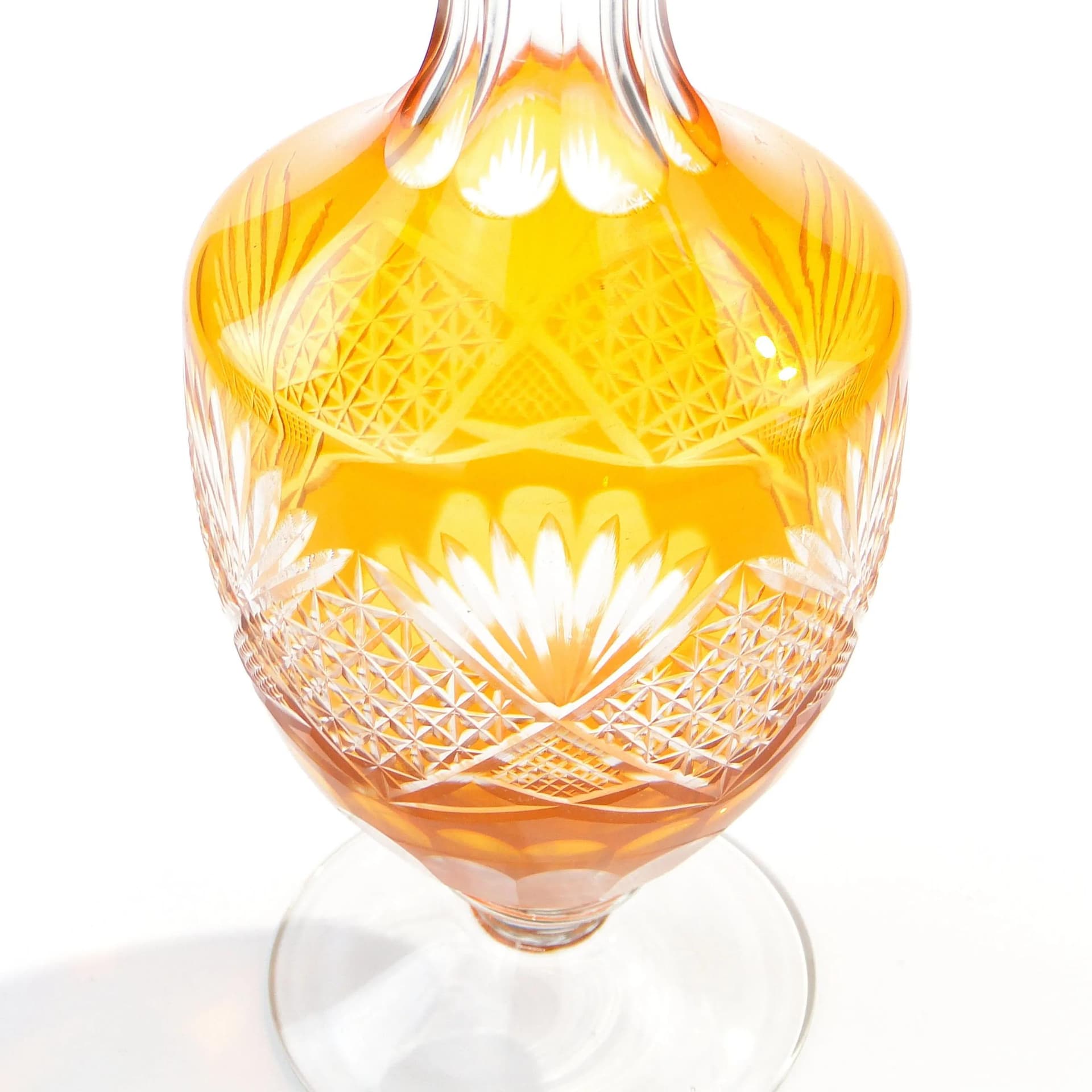 Decanter Art Deco, orange clear, crystal, Józefina Glassworks, Poland, 1920s. - 391823