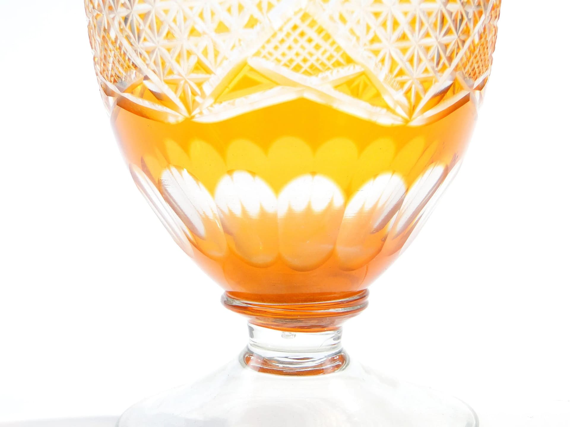 Decanter Art Deco, orange clear, crystal, Józefina Glassworks, Poland, 1920s. - 391825