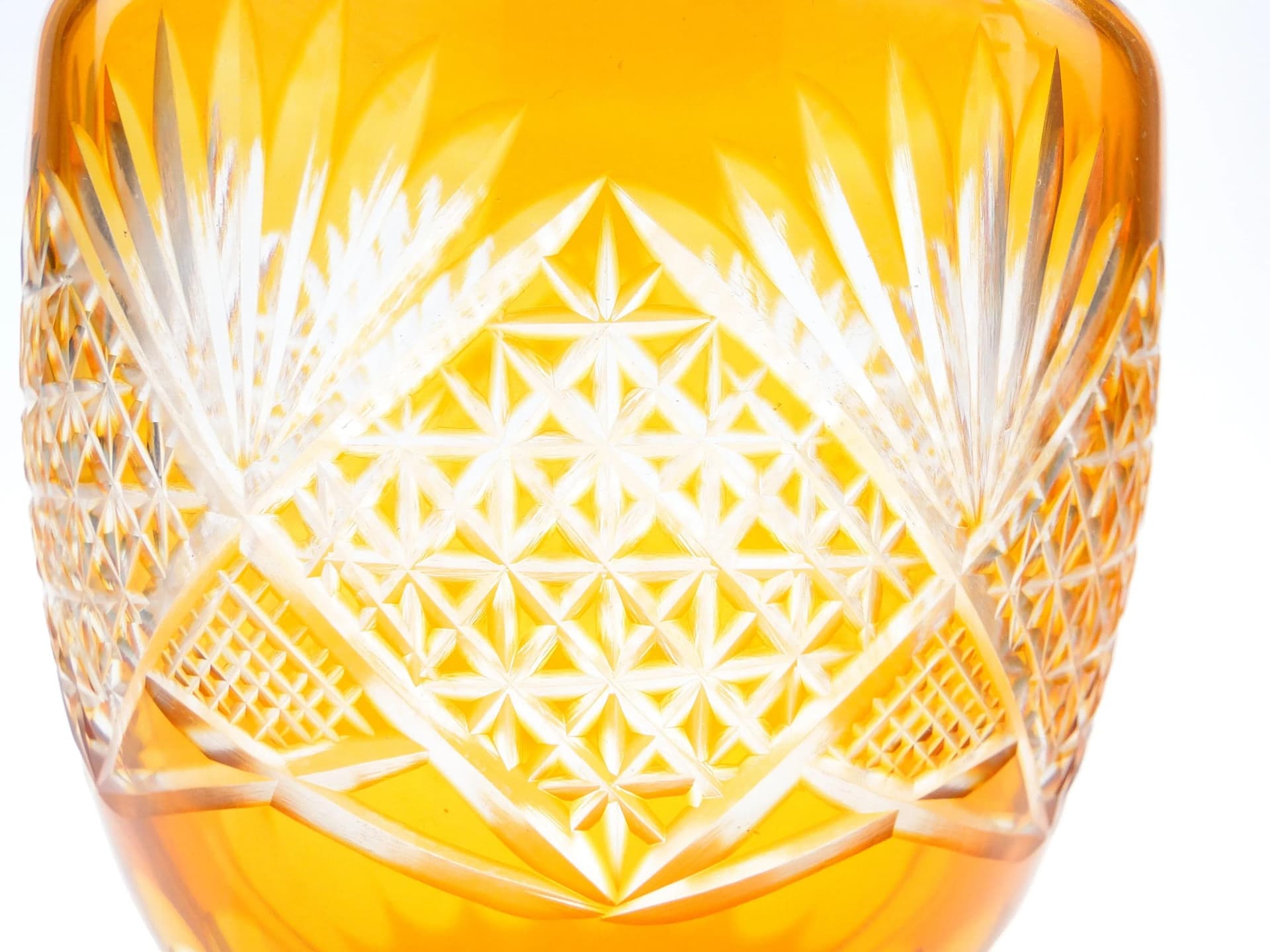 Decanter Art Deco, orange clear, crystal, Józefina Glassworks, Poland, 1920s. - 391821