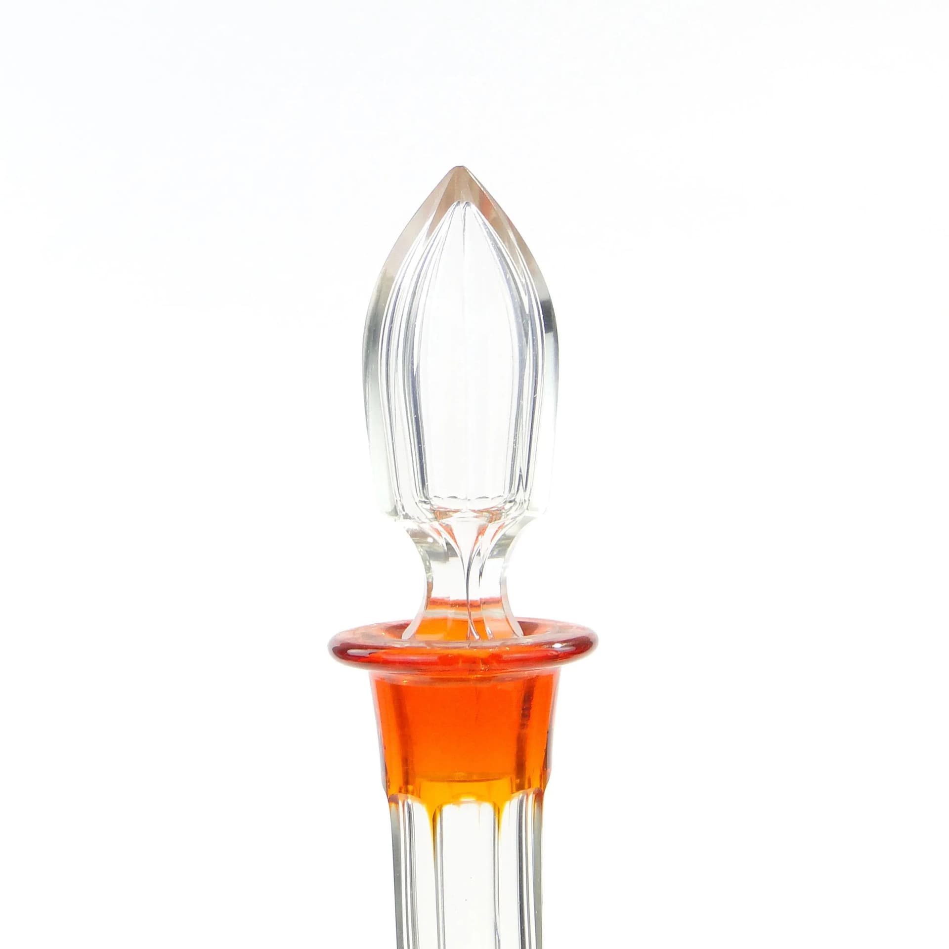 Decanter Art Deco, orange clear, crystal, Józefina Glassworks, Poland, 1920s. - 391822