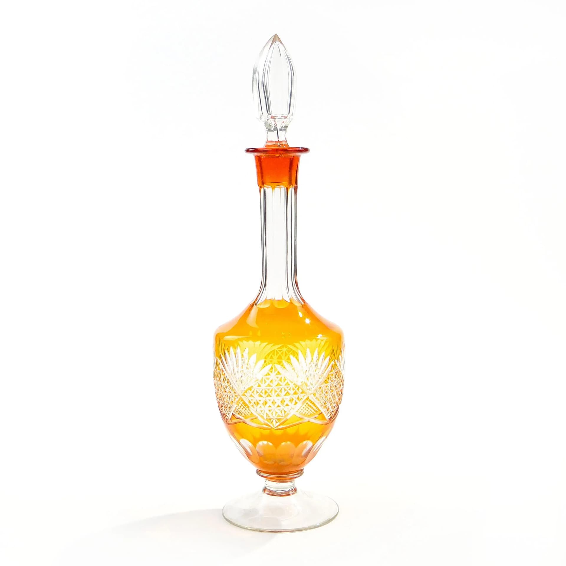Decanter Art Deco, orange clear, crystal, Józefina Glassworks, Poland, 1920s. - 391819