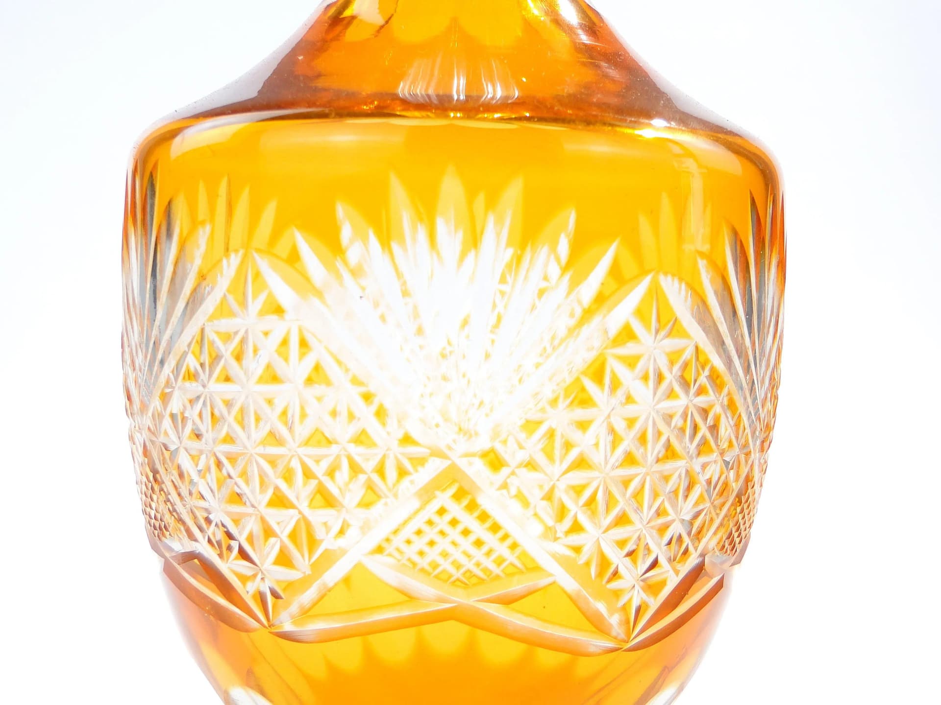 Decanter Art Deco, orange clear, crystal, Józefina Glassworks, Poland, 1920s. - 391820