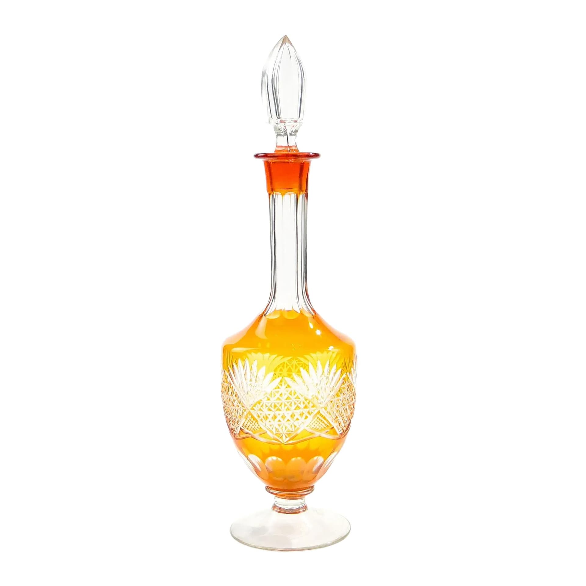 Decanter Art Deco, orange clear, crystal, Józefina Glassworks, Poland, 1920s.