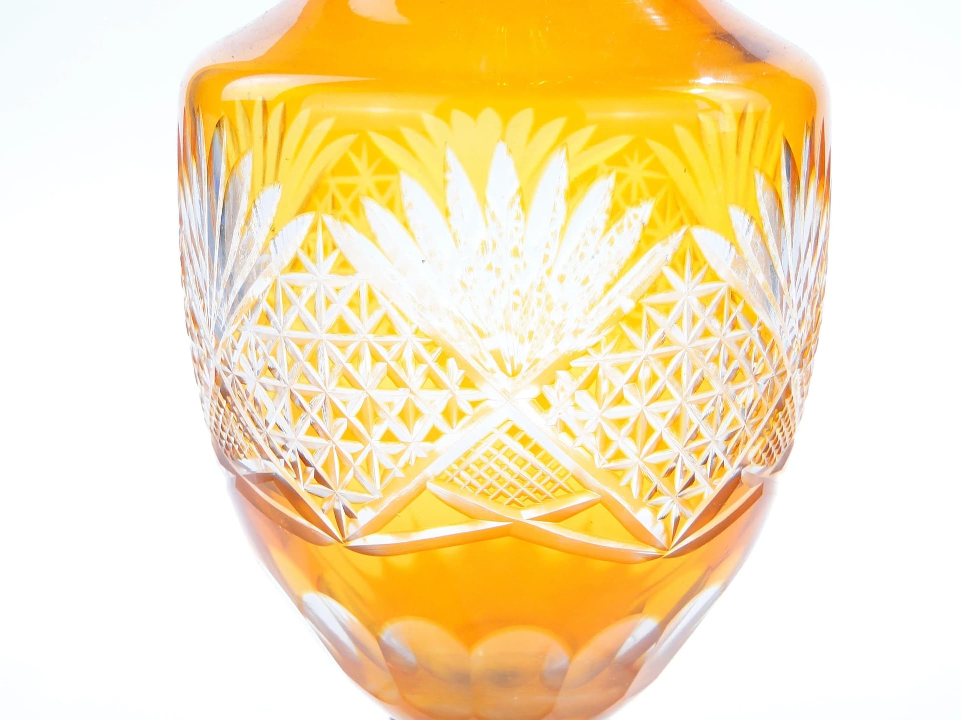 Decanter Art Deco, orange clear, crystal, Józefina Glassworks, Poland, 1920s. - 391824