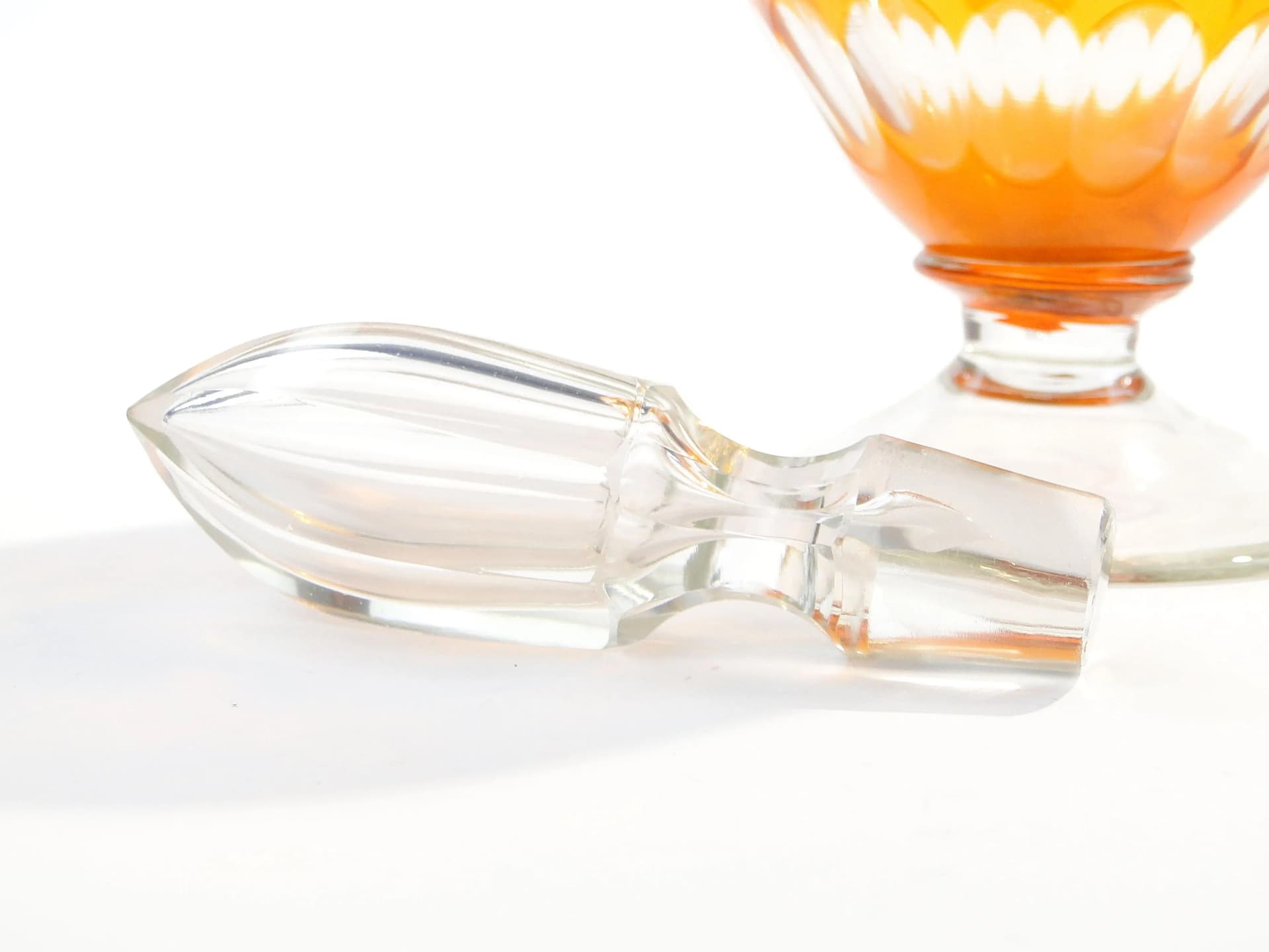 Decanter Art Deco, orange clear, crystal, Józefina Glassworks, Poland, 1920s. - 391826