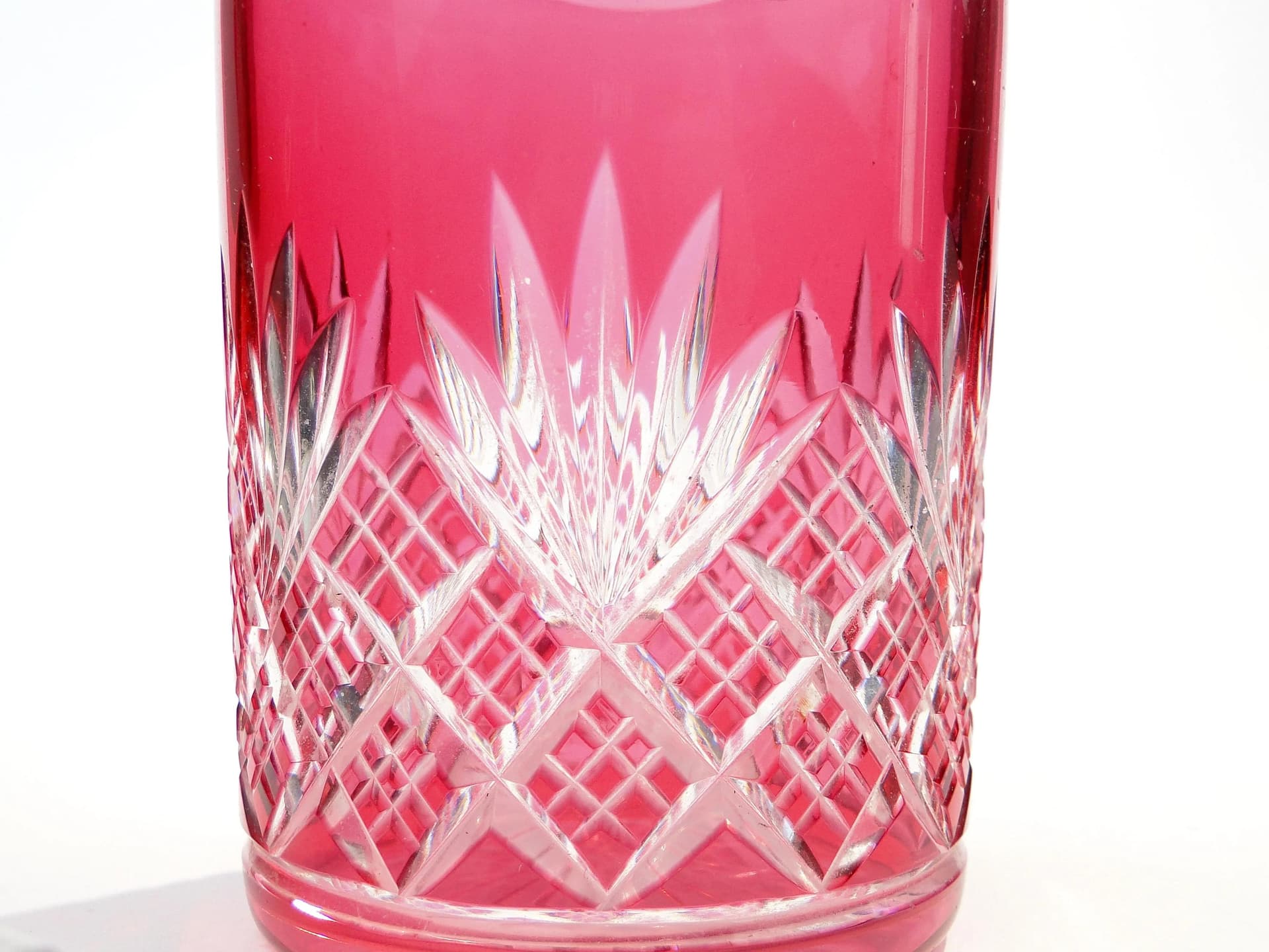 Decanter Art Deco, red, crystal, Józefina Glassworks, Poland, 1920s - 391833