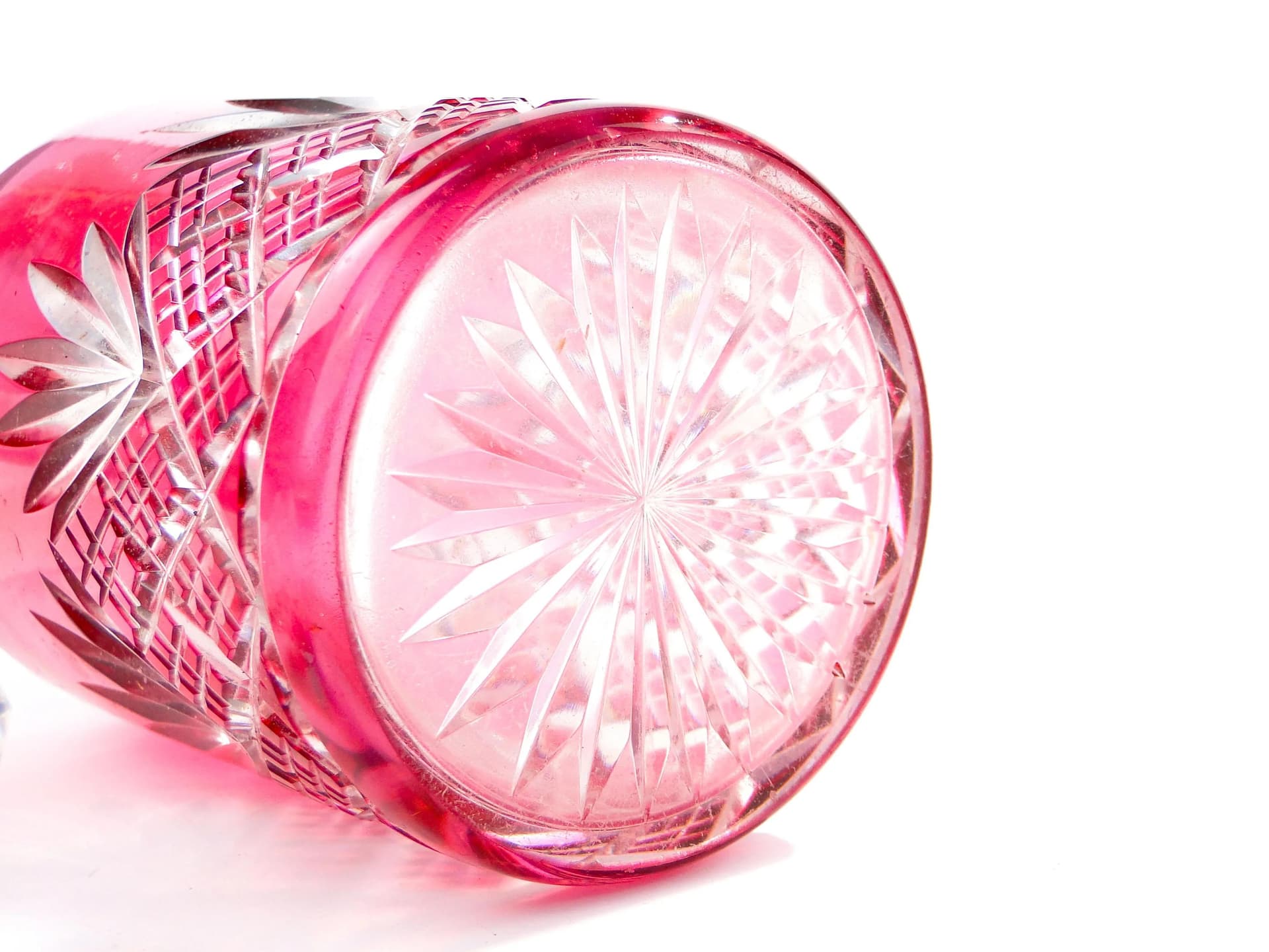 Decanter Art Deco, red, crystal, Józefina Glassworks, Poland, 1920s - 391836