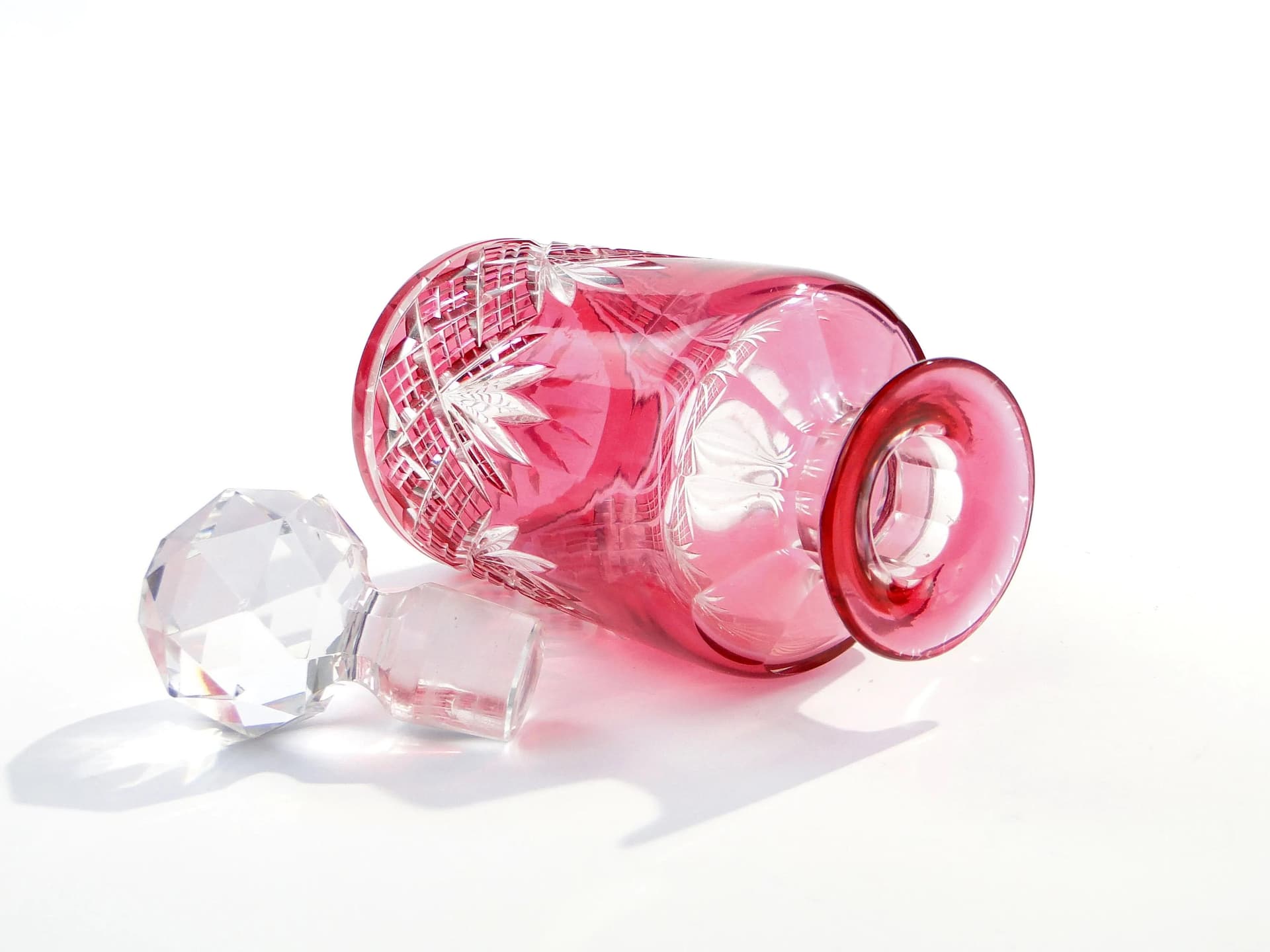 Decanter Art Deco, red, crystal, Józefina Glassworks, Poland, 1920s - 391834