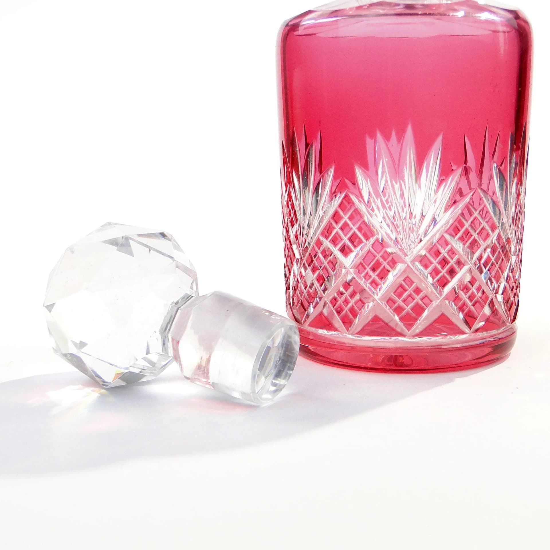 Decanter Art Deco, red, crystal, Józefina Glassworks, Poland, 1920s - 391831