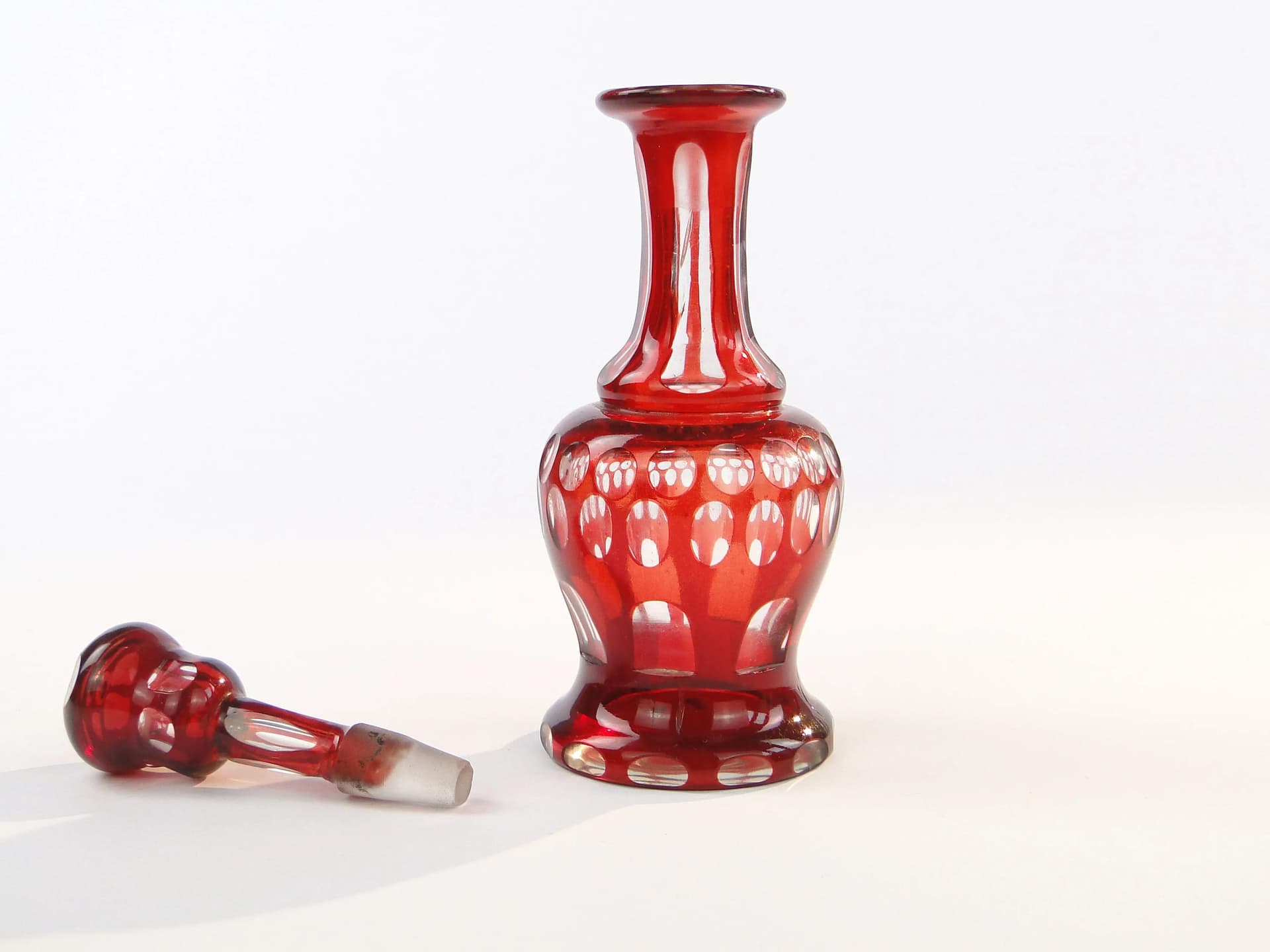 Karafka, Biedermeier, czerwony, szkło, Austria, XIX w. - 392084
