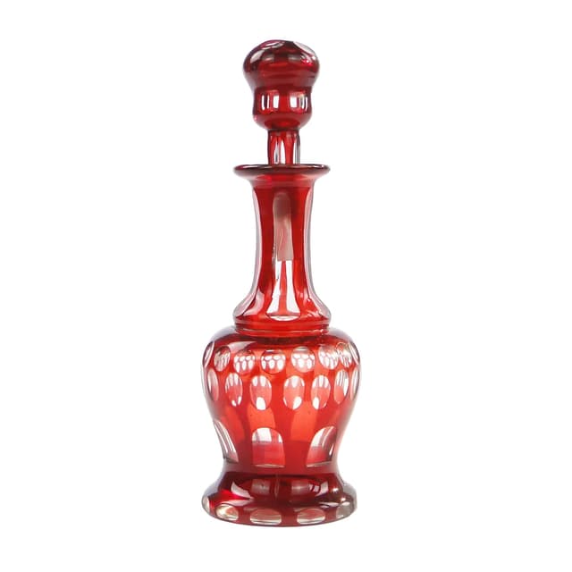 Karafka, Biedermeier, czerwony, szkło, Austria, XIX w. - WYMIARY