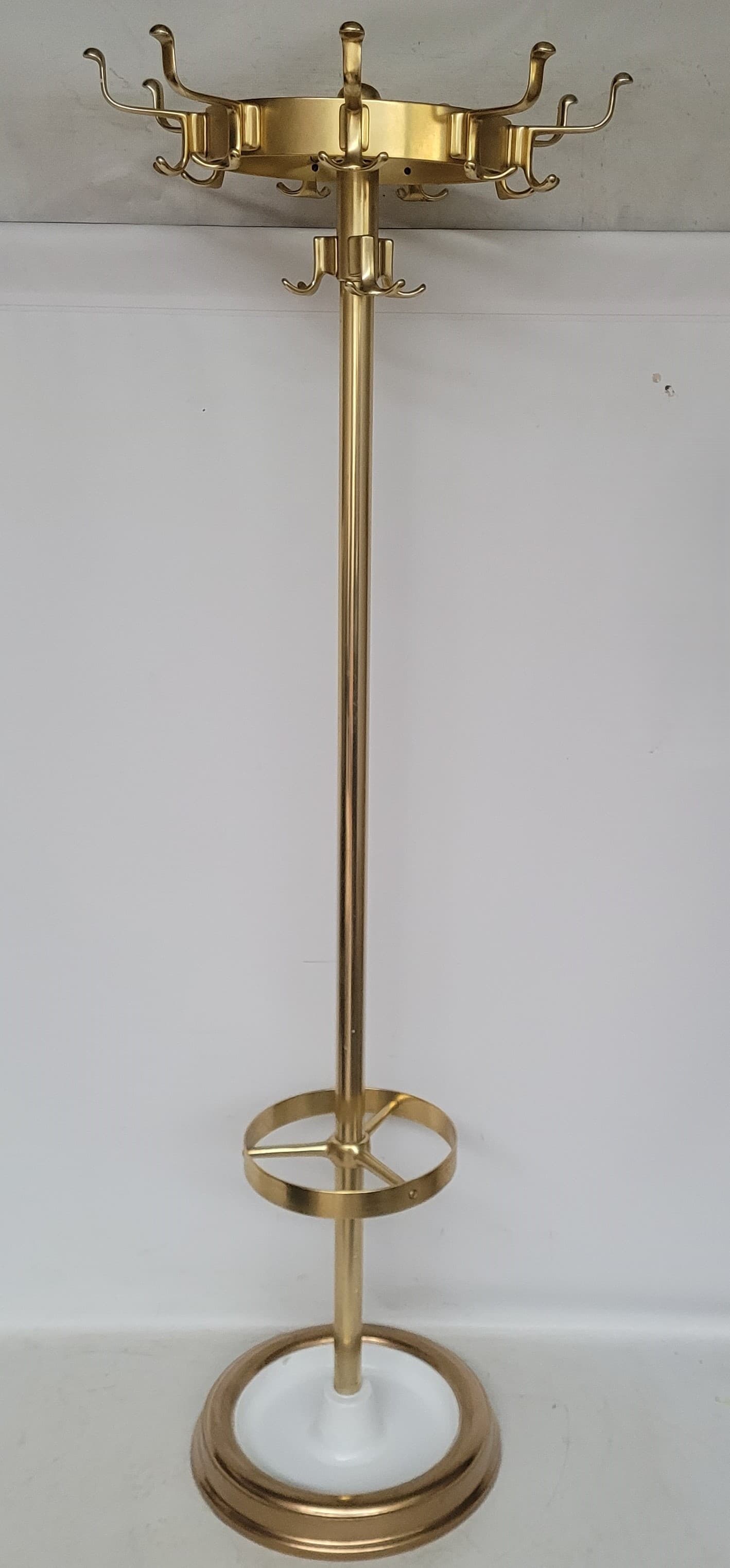Wieszak podłogowy, złoty biały, aluminium mosiądz żeliwo, lata 50. - 392159