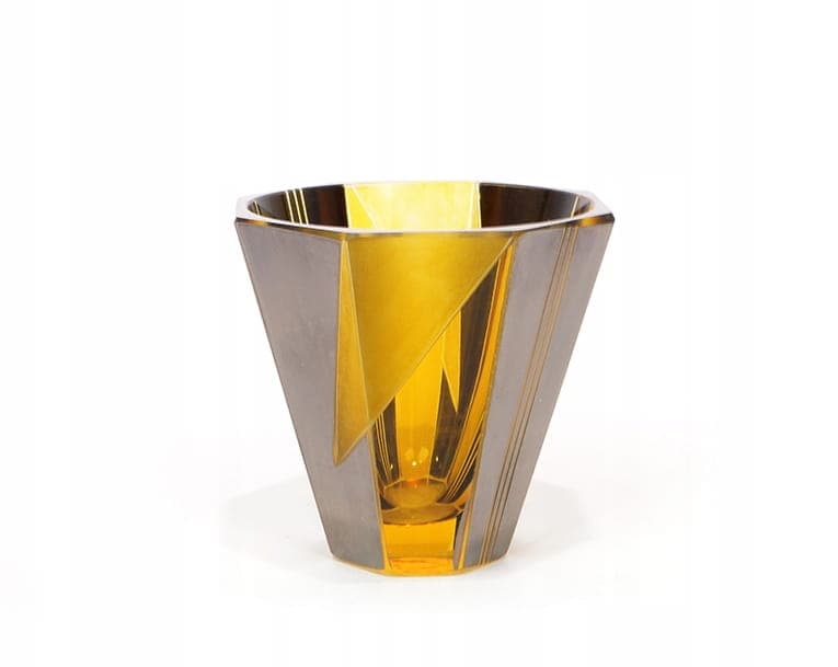 Komplet szklanek Art Déco, kryształ topazowy, proj. K. Palda, Czechy, lata 30. - 392256