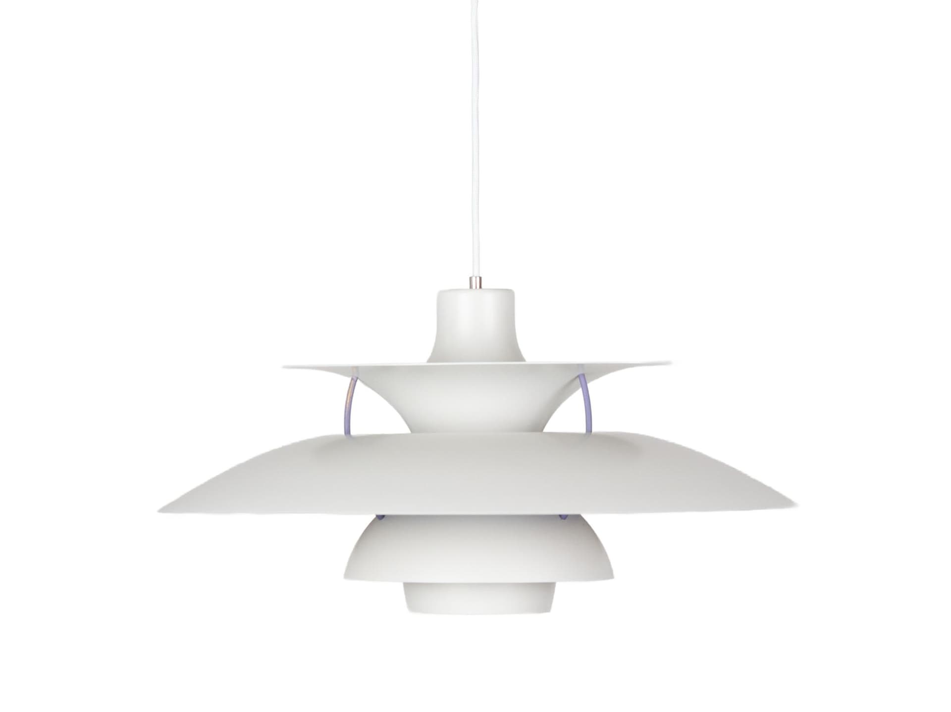 Pendant Lamp PH 5, white, metal, by P. Henningsen, Louis Poulsen, Denmark, 1980s.