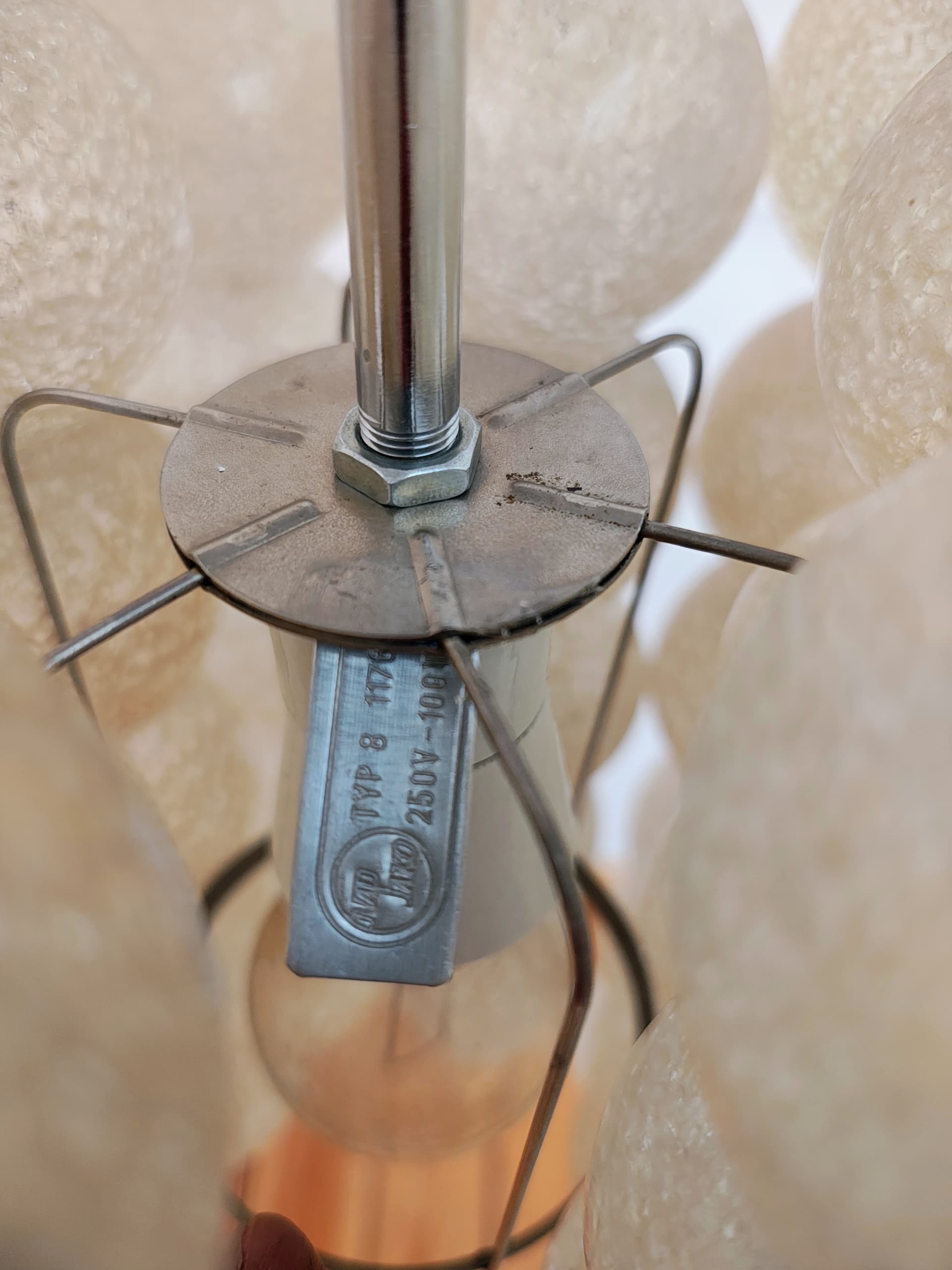 Pendant Lamp Napako, transparent glass, silver metal, Czechoslovakia, 1970s. - 392401