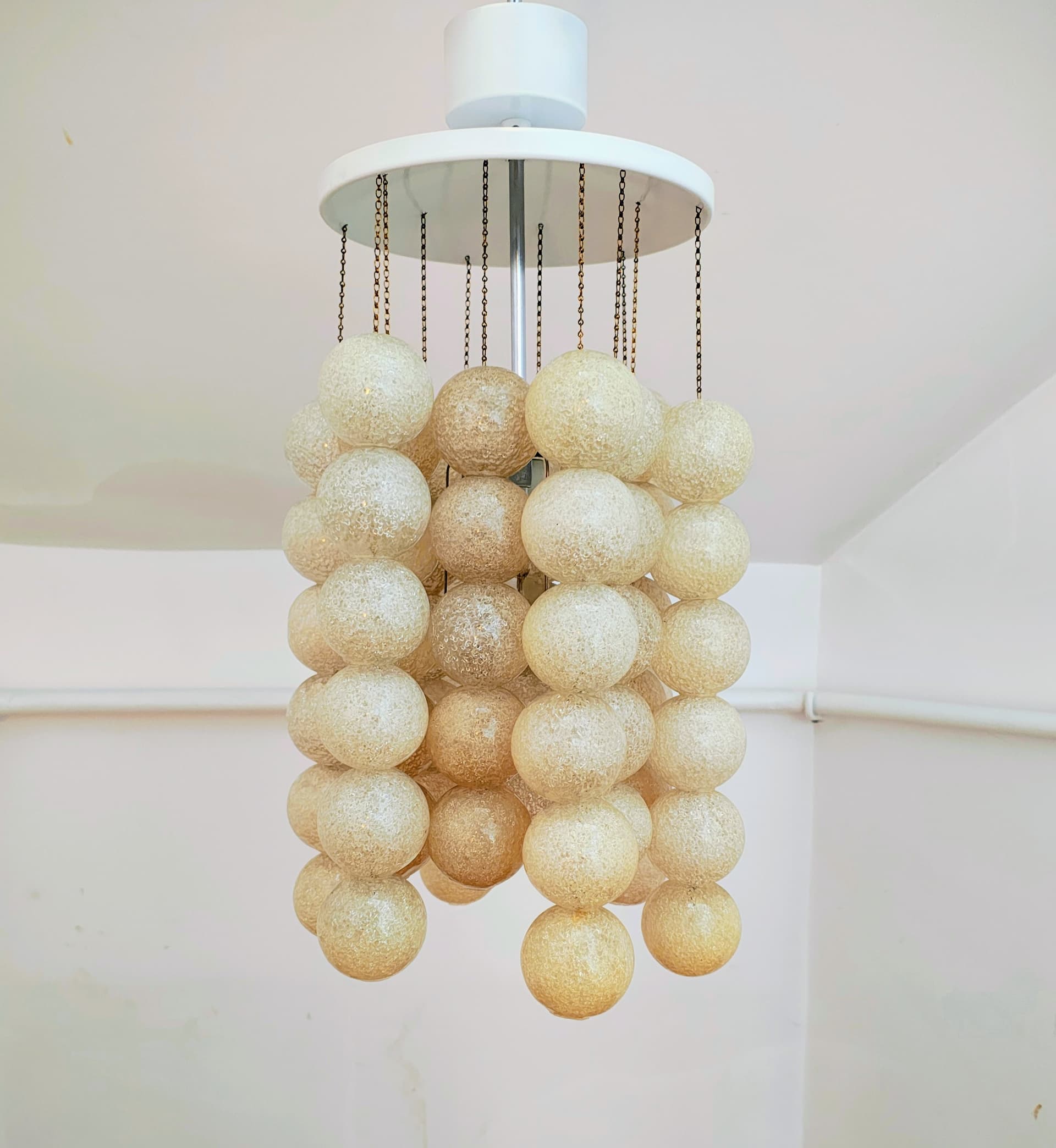 Pendant Lamp Napako, transparent glass, silver metal, Czechoslovakia, 1970s. - 392397