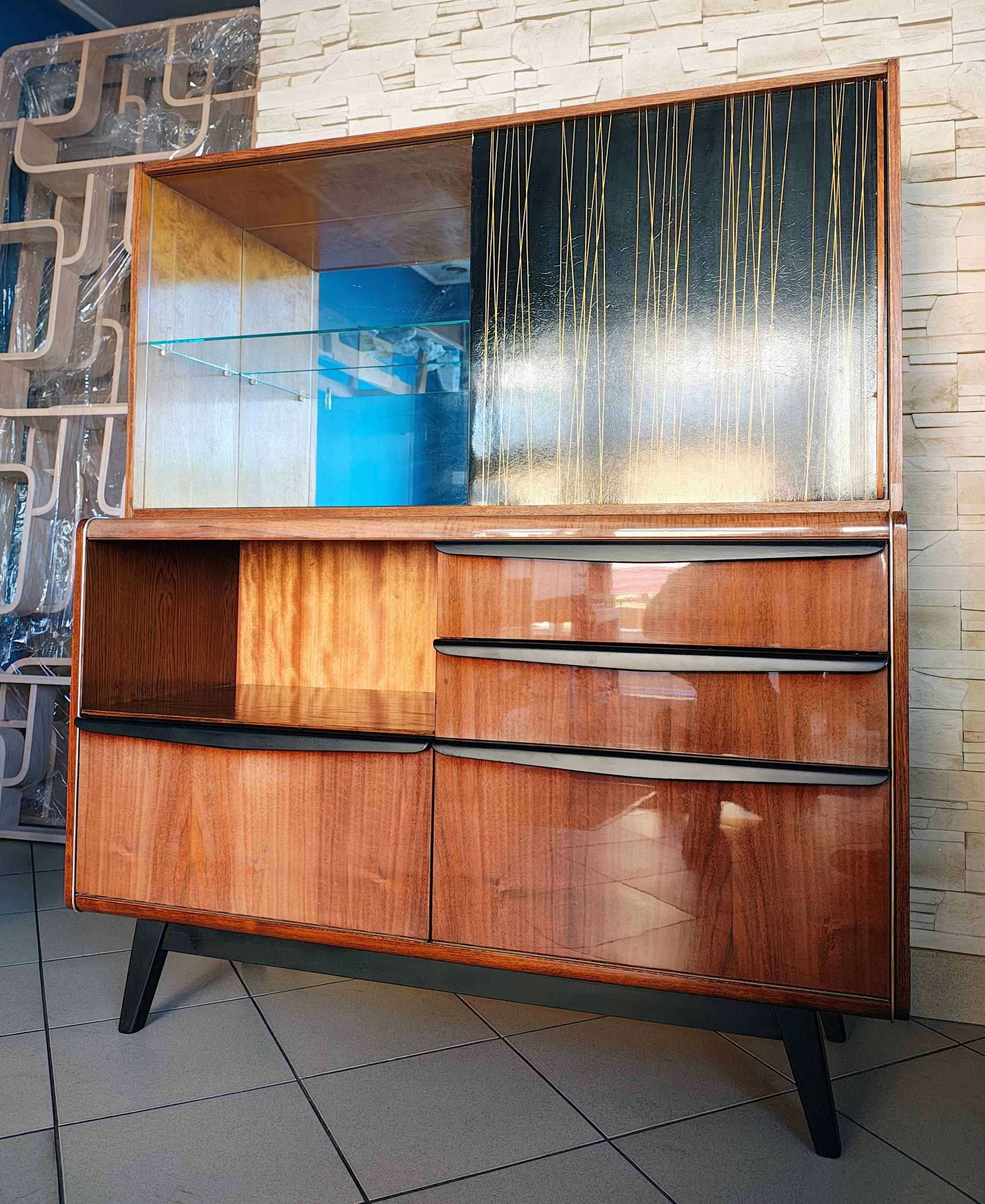 Sideboard, walnut brown, veneered wood black, by H. Nepožitek & B. Landsman, Jitona, Czechoslovakia, 1960s. - 392420