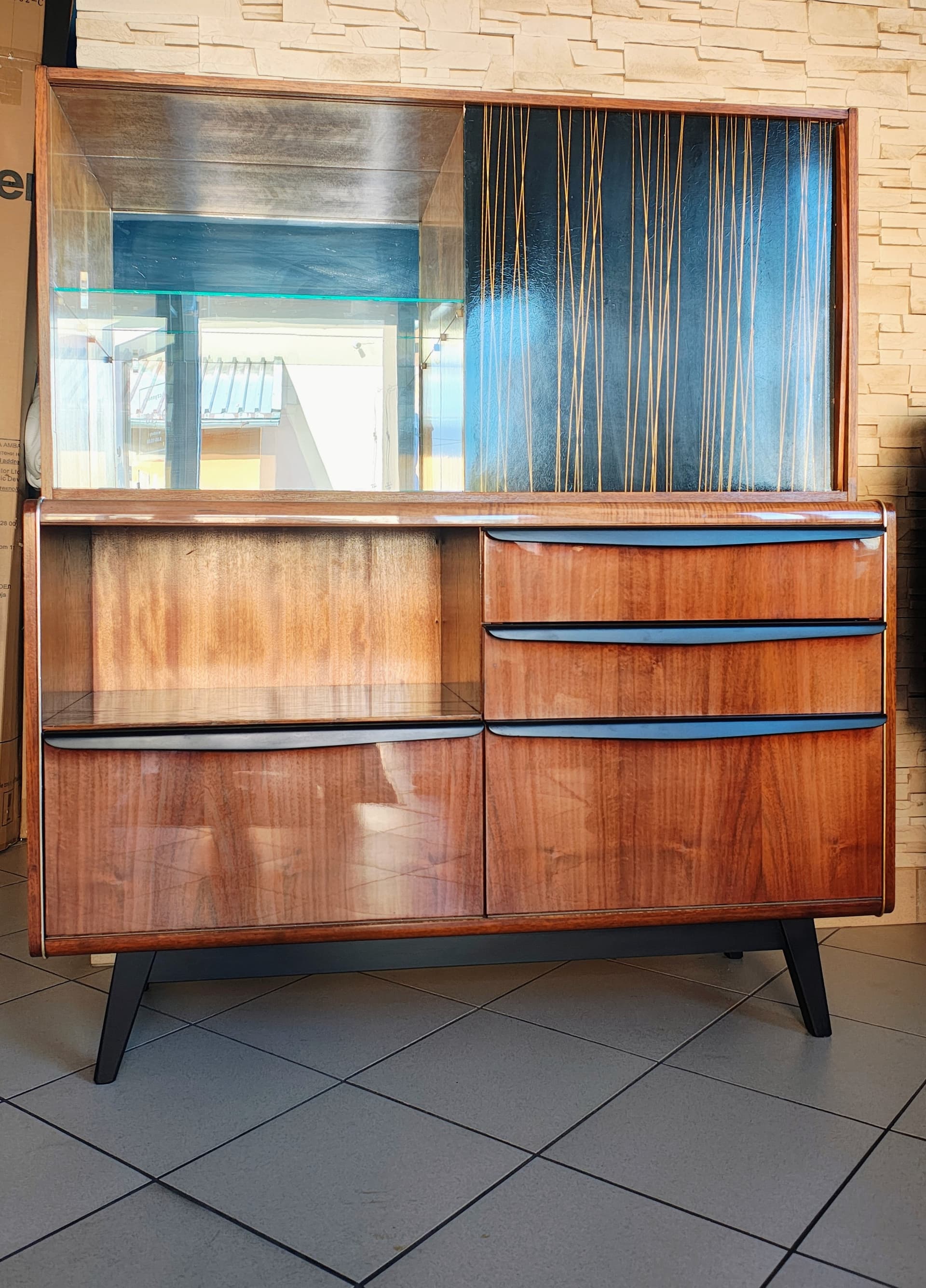 Sideboard, walnut brown, veneered wood black, by H. Nepožitek & B. Landsman, Jitona, Czechoslovakia, 1960s. - 392412