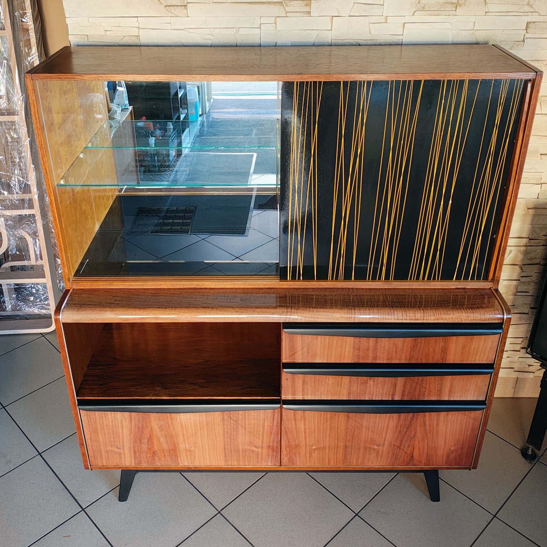 Sideboard, walnut brown, veneered wood black, by H. Nepožitek & B. Landsman, Jitona, Czechoslovakia, 1960s. - 392416