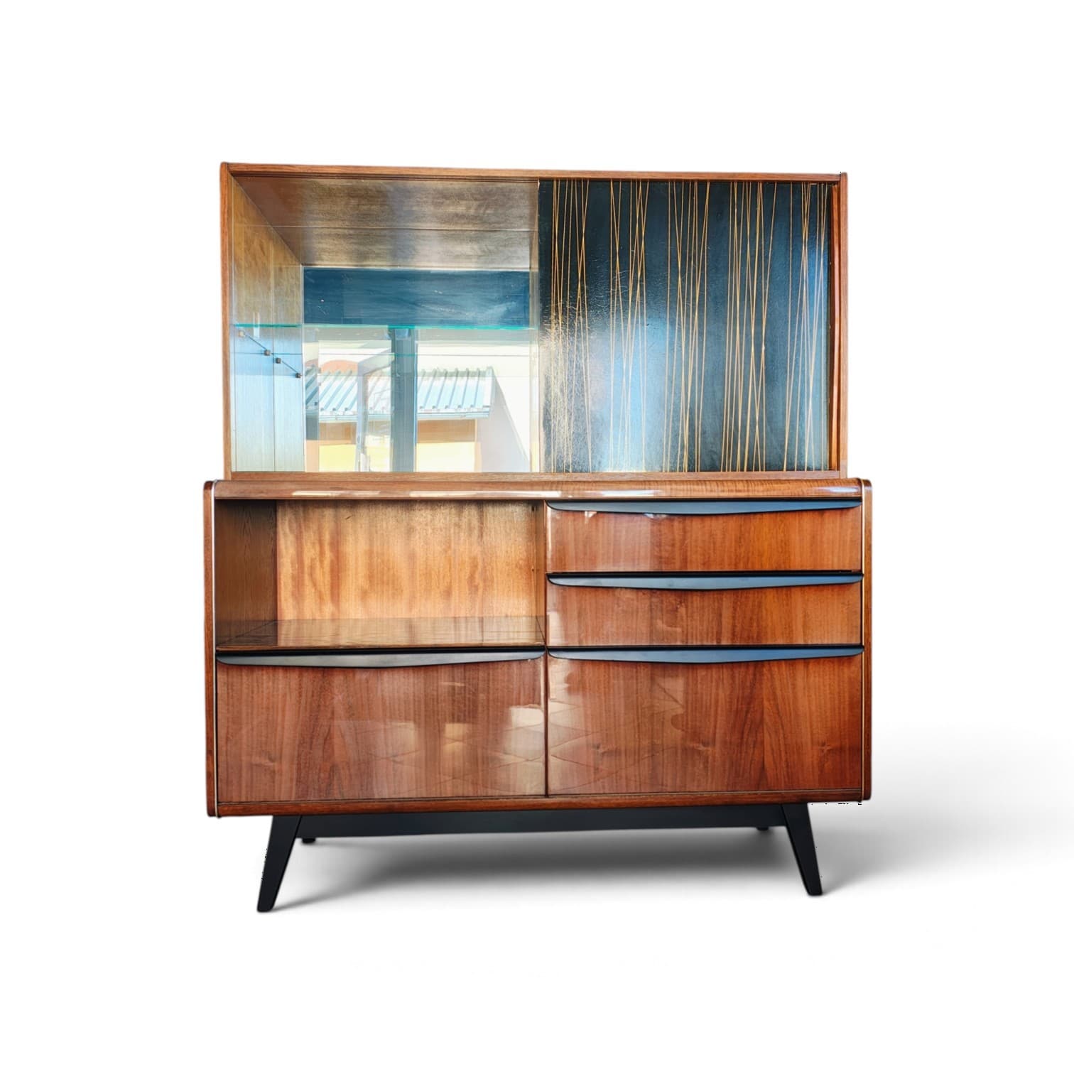 Sideboard, walnut brown, veneered wood black, by H. Nepožitek & B. Landsman, Jitona, Czechoslovakia, 1960s. - 392423